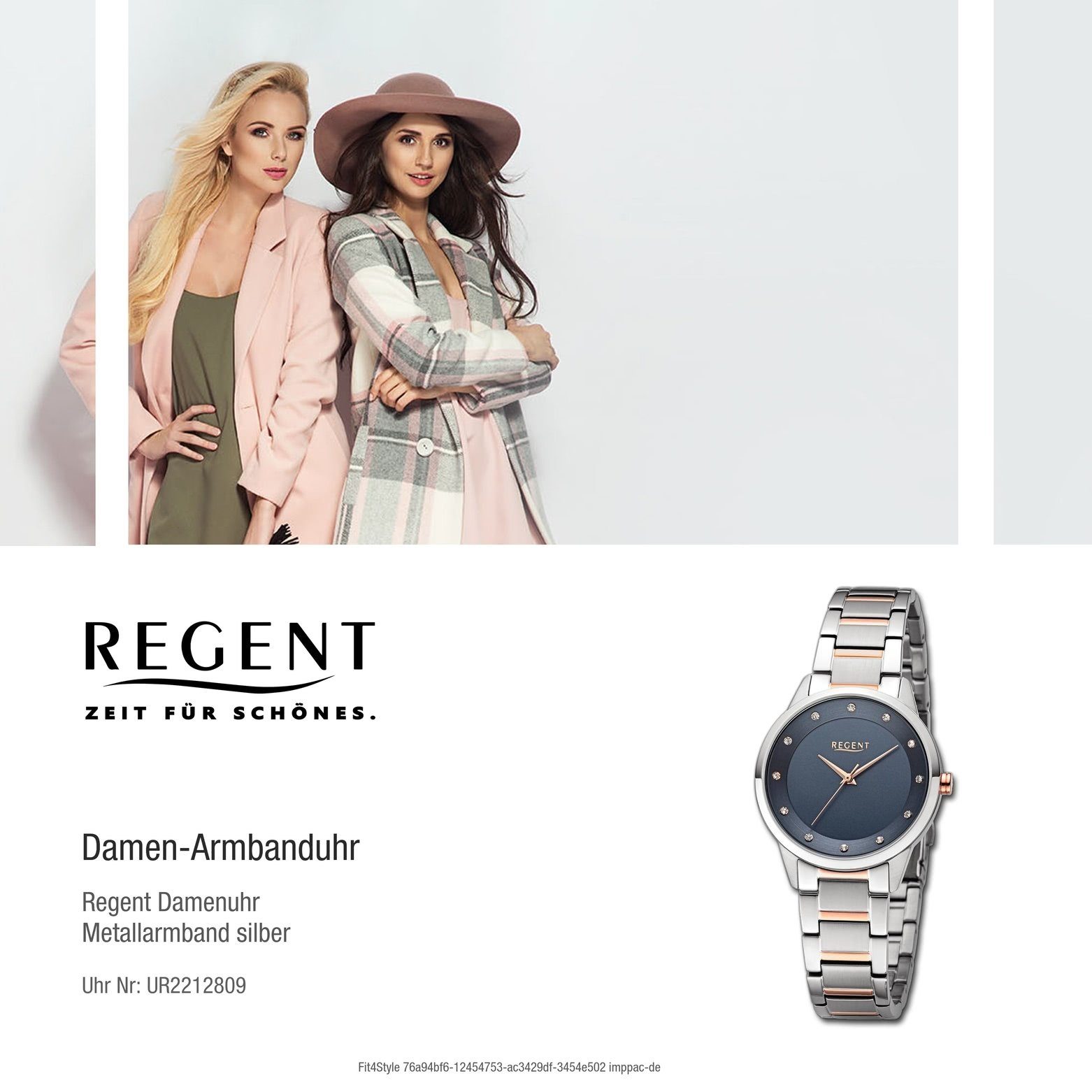 Quarzuhr (ca. rund, Analog, Armbanduhr Damen Metallarmband Armbanduhr groß 33mm), Regent extra Regent Damen