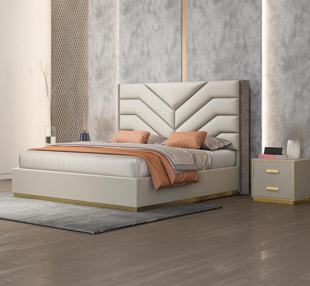 JVmoebel Polsterbett Beige Polsterbett aus Holz im eleganten Hotelstil, Made in Europa