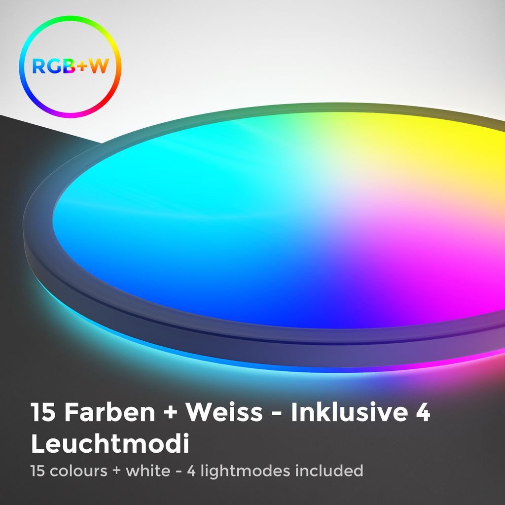 B.K.Licht LED Deckenleuchte BKL1554, Dimmfunktion, LED fest integriert, 2700K - Extra-Warmweiß, RGBW Panel rund 42x3cm flach 22W 2700lm 230V Memory Büro - BKL1554