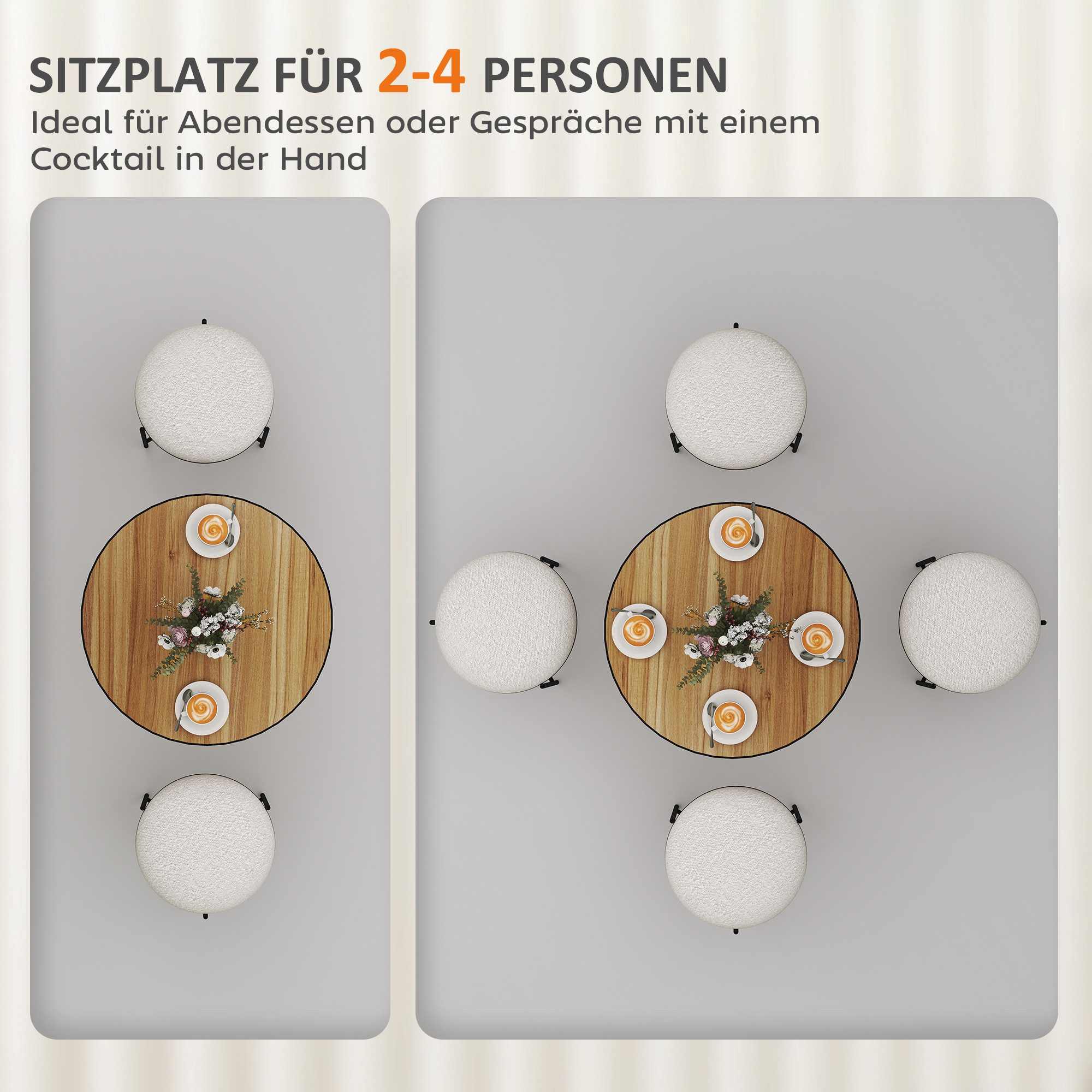 HOMCOM Esstisch Runder Esszimmertisch für 2–4 Personen (moderner Küchentisch mit Platte in Holzoptik, 1-St., für Esszimmer, Wohnzimmer), 70 x 70 x 76 cm, Eiche – Bild 4 von 5