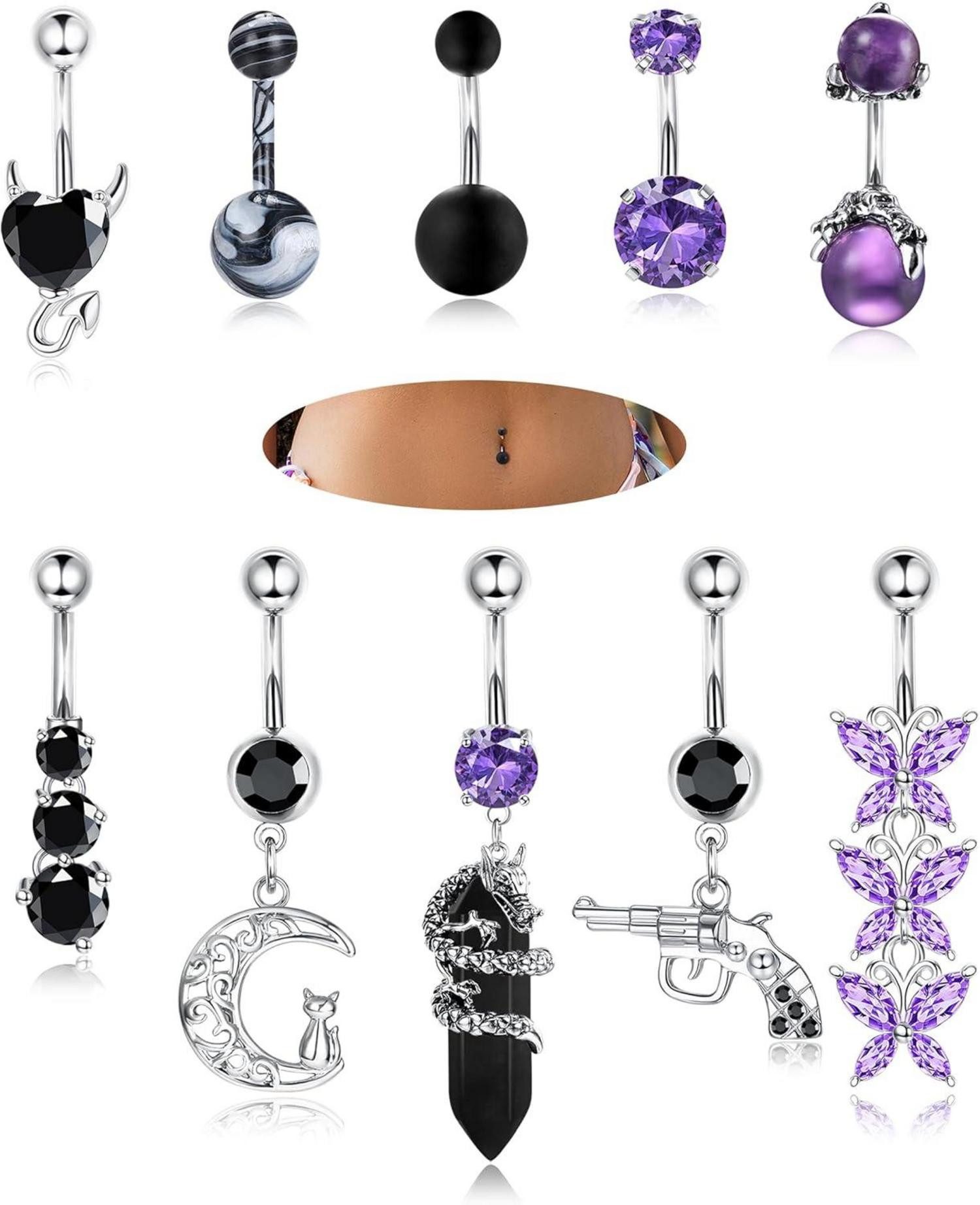 Adramata Bauchnabelpiercing-Set 10er Set Bauchnabelpiercing 14G günstig online kaufen