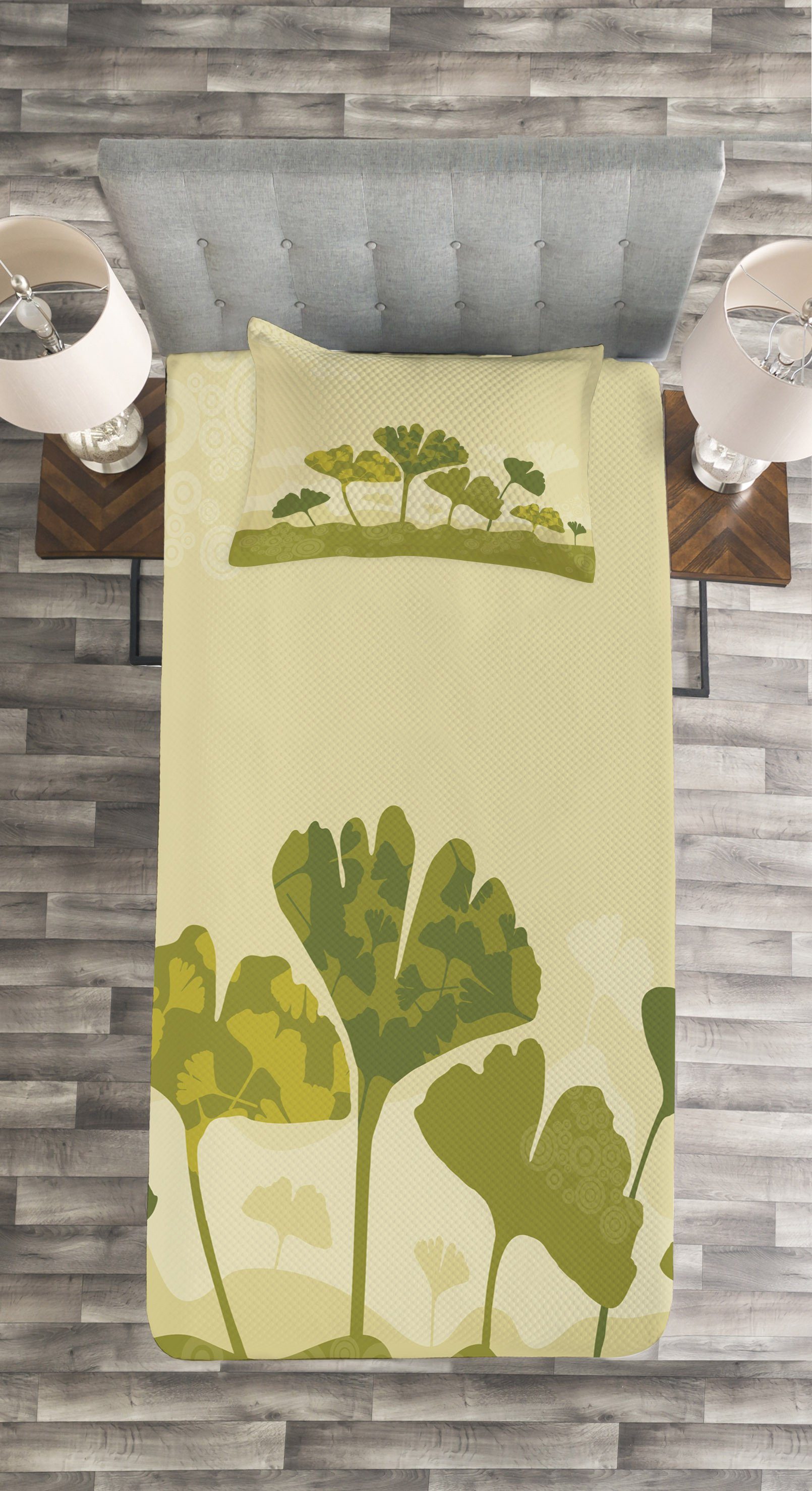 Gingko Natürliche Abakuhaus, Waschbar, Set mit Kissenbezügen Curved-Baum-Blätter Tagesdecke