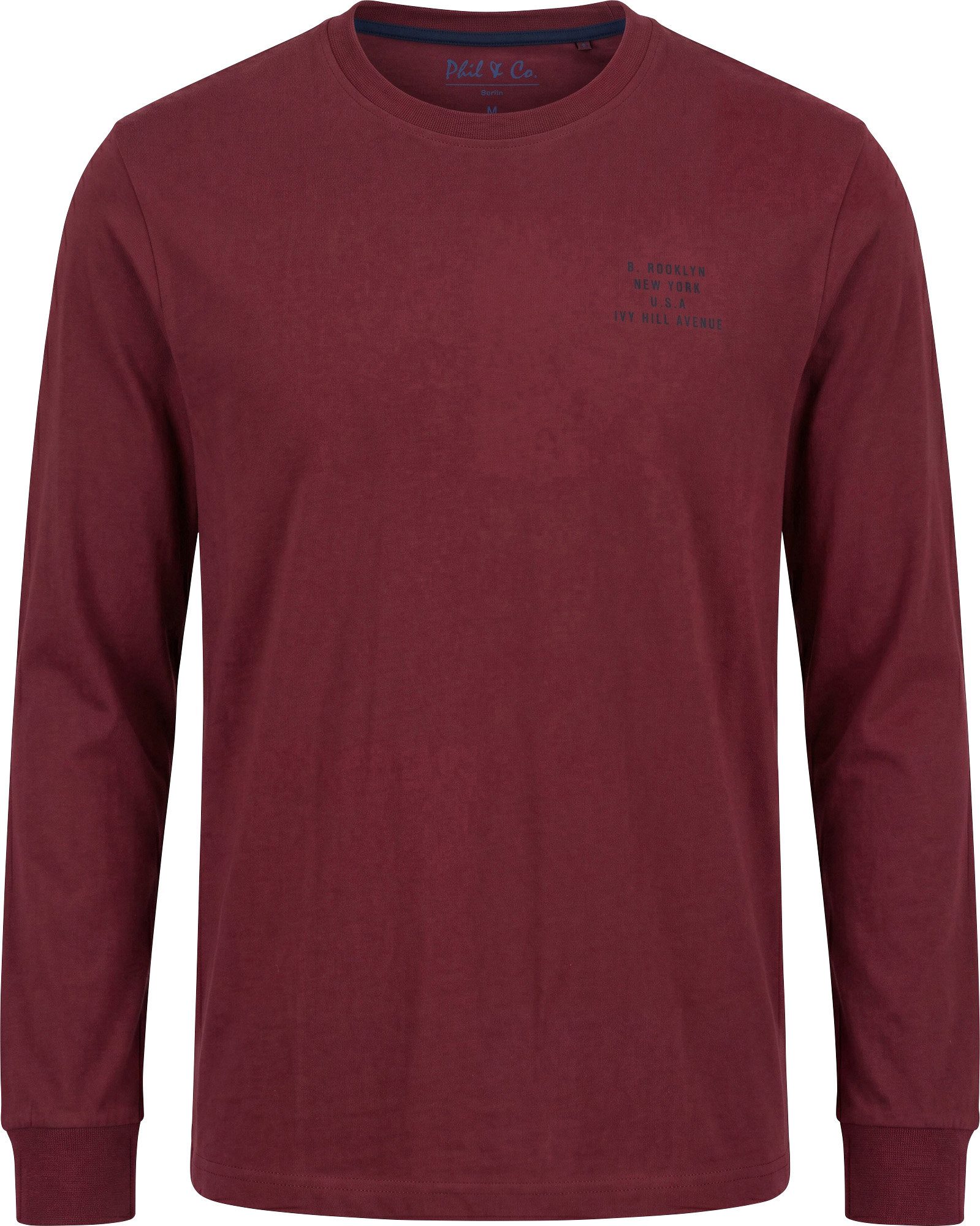 Phil & Co. Pyjamaoberteil Herren-Langarmshirt Uni Single-Jersey Uni