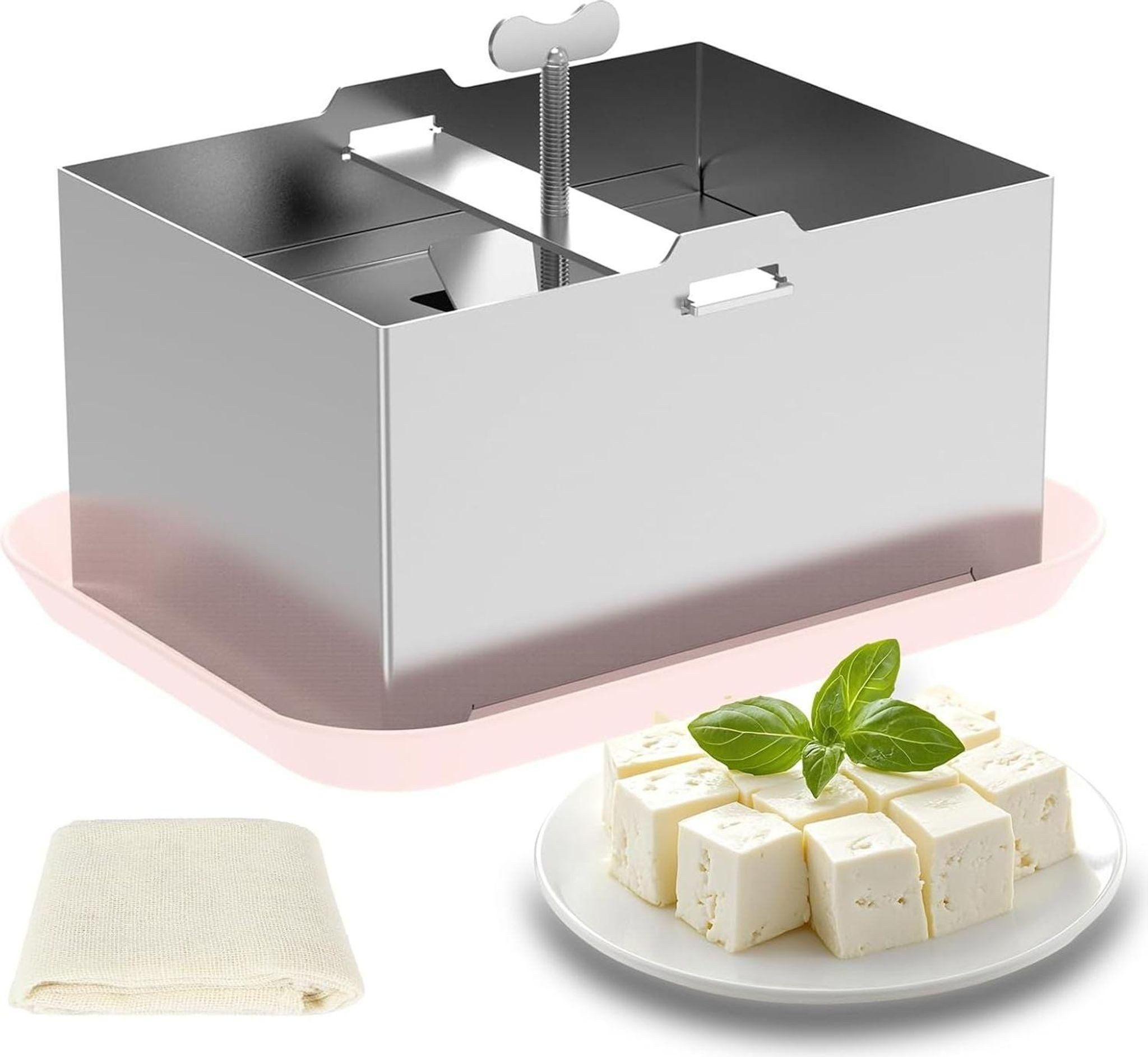 FELIXLEO Käsehobel Tofupresse Edelstahl mit Käsetuch Abtropfschale Tofu Käse, (1-St)