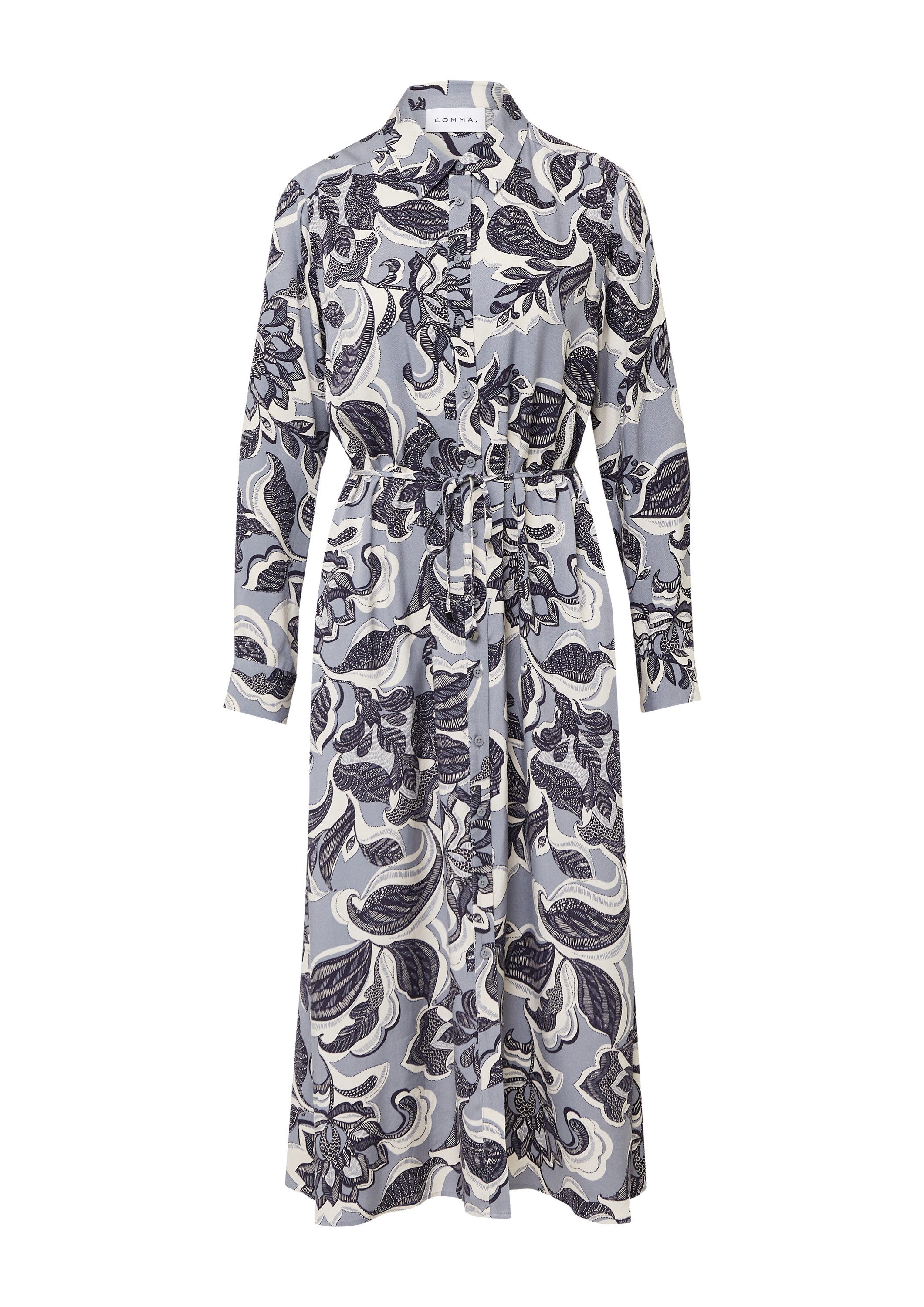comma Maxikleid Kleid Hemdblusenkleid in Midi-Länge mit Bindegürtel