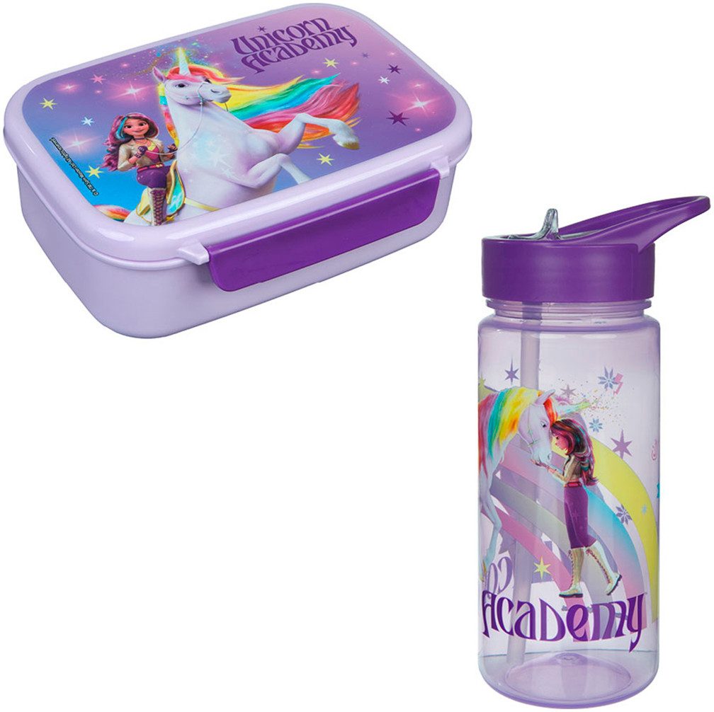Scooli Lunchbox Brotzeitdose + Flasche, Unicorn Academy, Kunststoff, (2-tlg), mit Trinkflasche