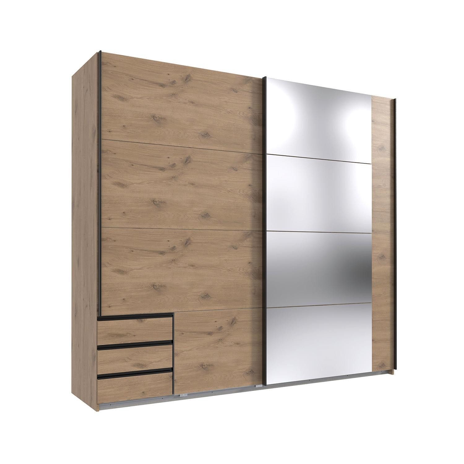 Wimex Schwebetürenschrank PORTLAND, Viking Eiche Dekor. mit Schubladen, mit Kleiderstangen, B 225 x H 208 x T 65 cm