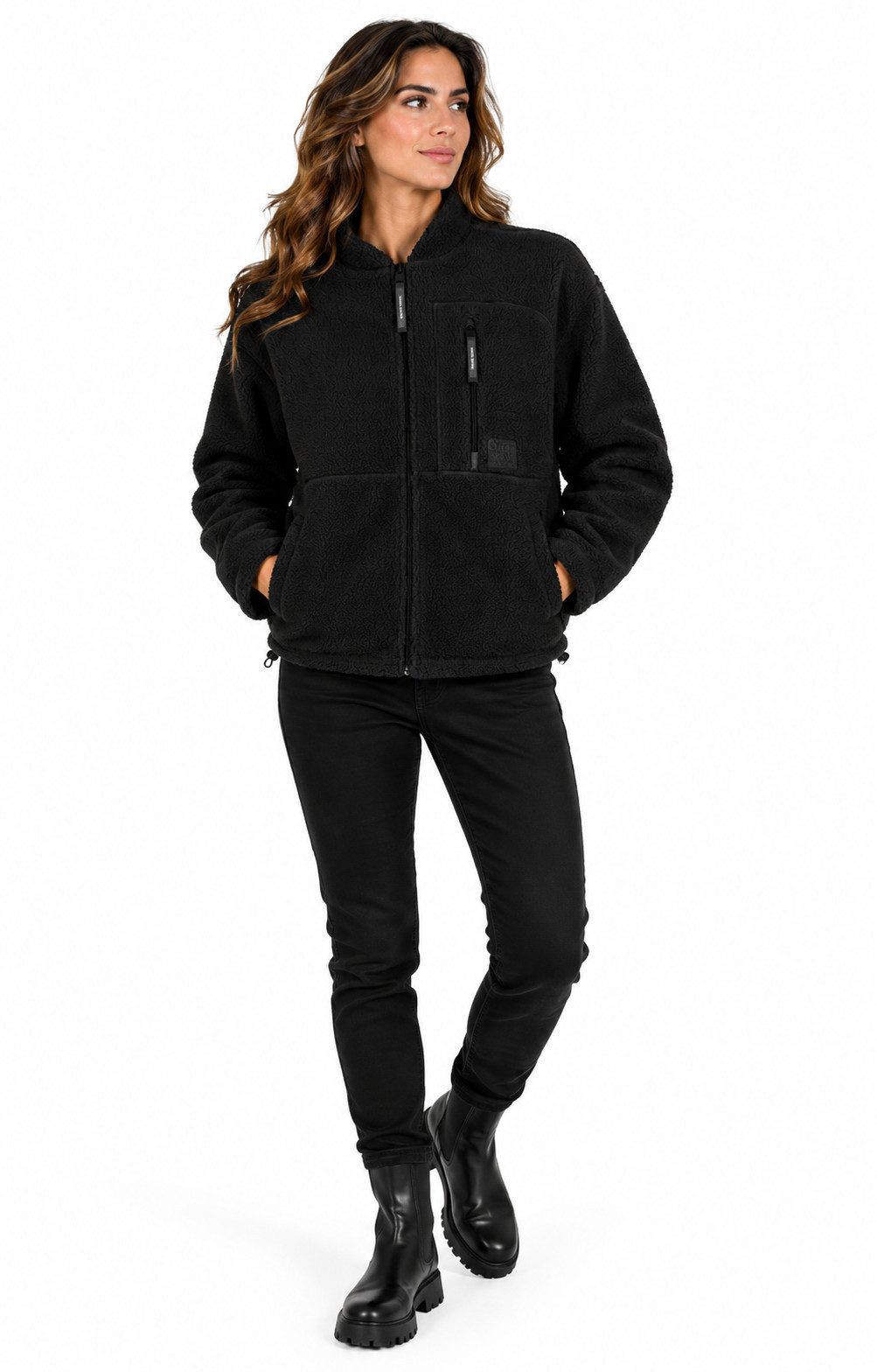 SUBLEVEL Fleecejacke SUBLEVEL Teddyfleece Jacke Damen Übergangs Herbst Jacke microfleece