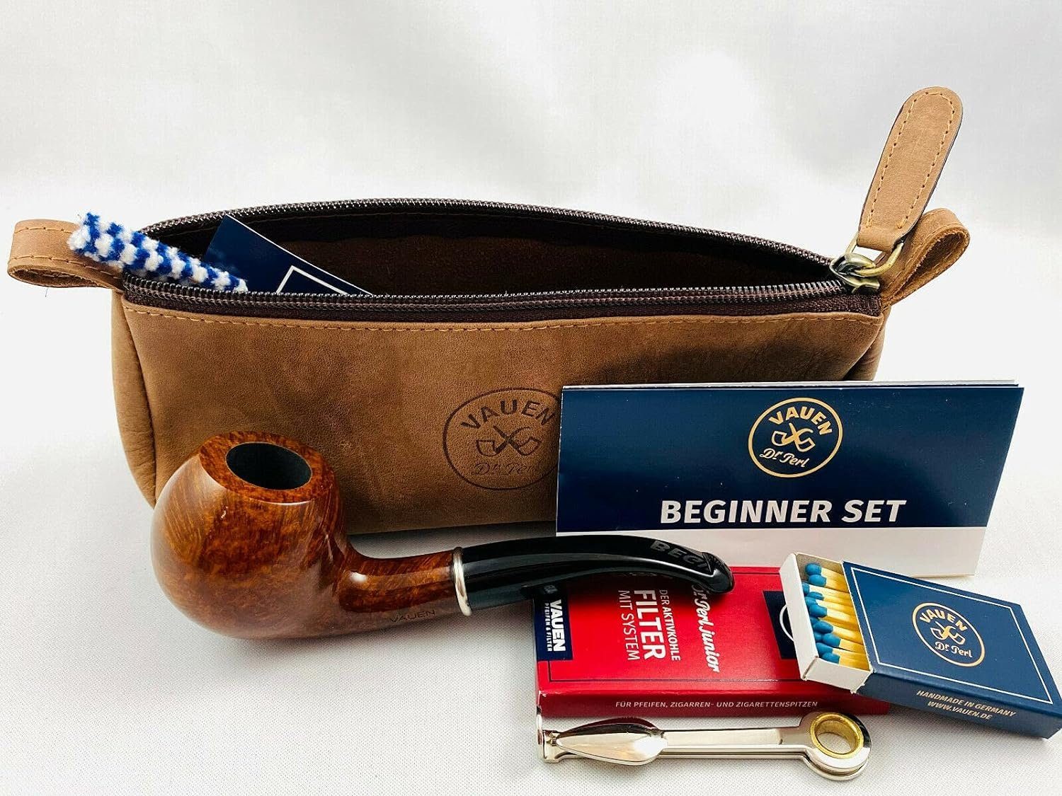 Handpfeife VAUEN Tabakpfeife Starter Set mit viel Zubehör 9042 dunkel braun