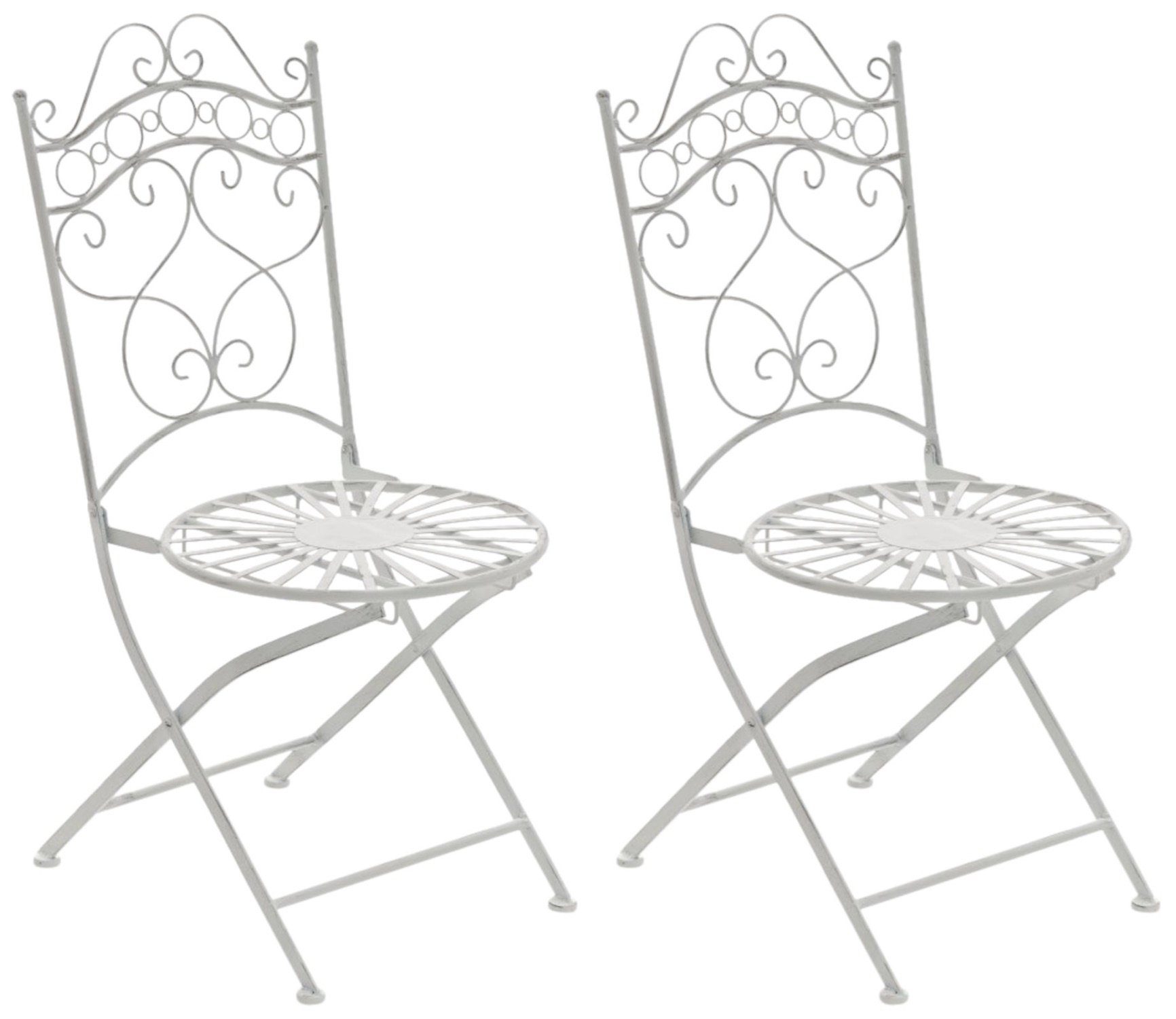 TPFGarden Gartenstuhl Indi - 2er-Set für Garten, Balkon, Terrasse (Metalltische aus handgefertigtem Eisen / Bistrotisch outdoor, 2 St), Maße (HxBxT): 92 x 40 x 50 cm - Sitzhöhe: 43 cm - Farbe: antik weiß