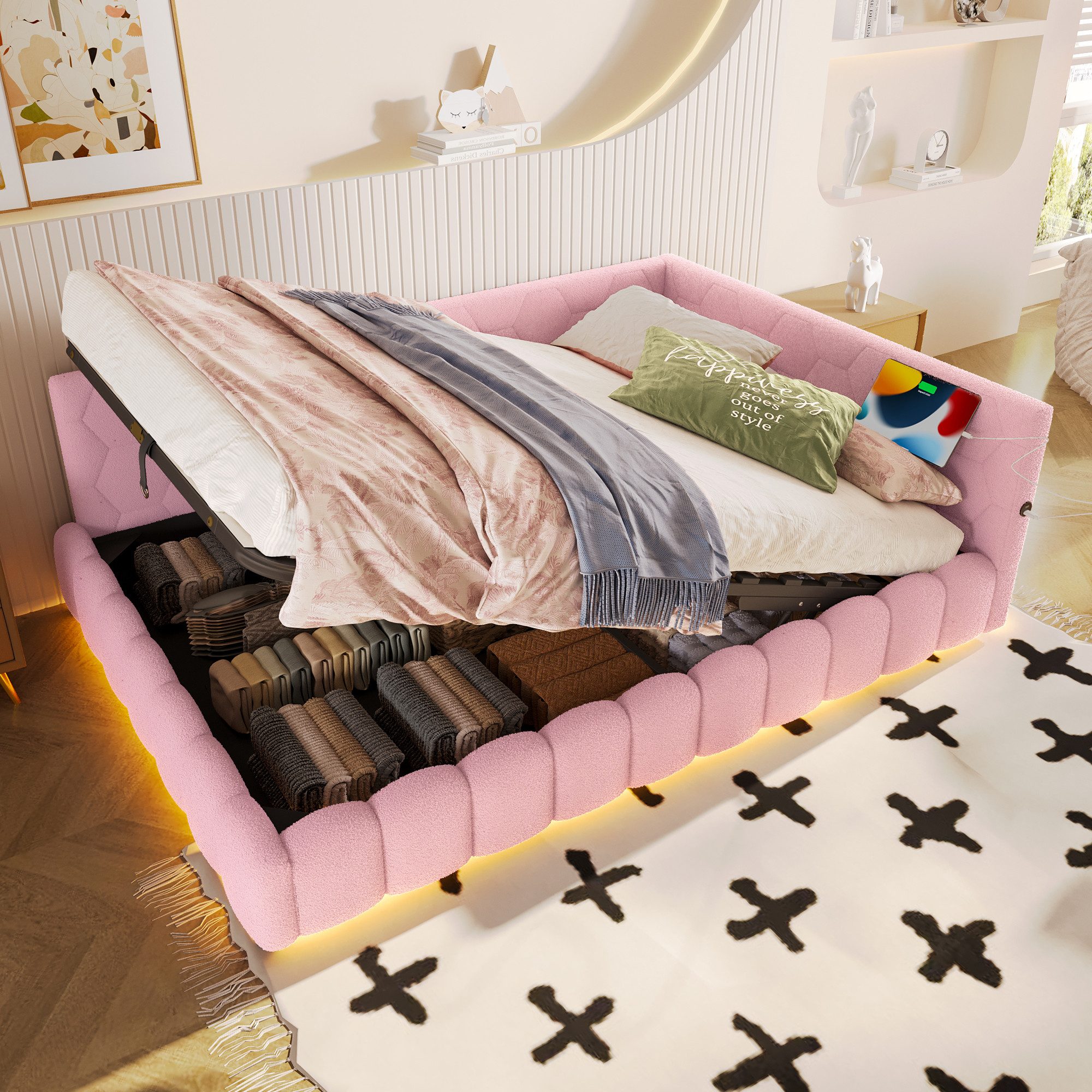 Flieks Daybett, Hydraulisches Polsterbett Tagesbett Schlafsofa 140x200cm mi günstig online kaufen