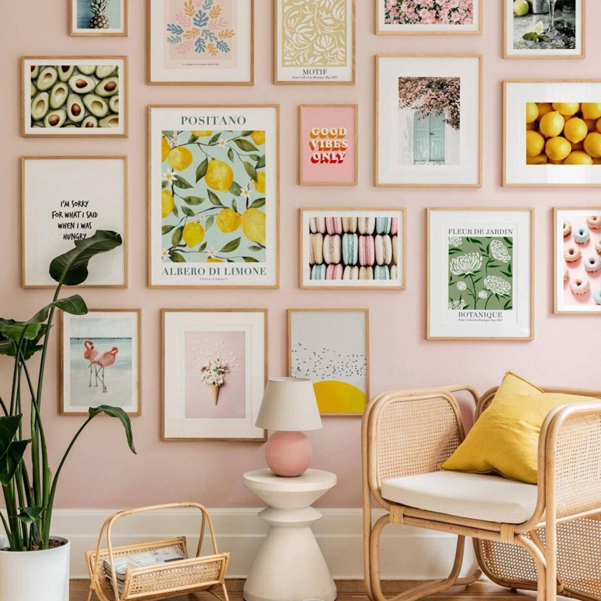 JUSTGOODMOOD Poster an Rosa Wand mit Obst und Sprüche als Deko Print ohne Rahmen B 13 x 18, B (1 St)