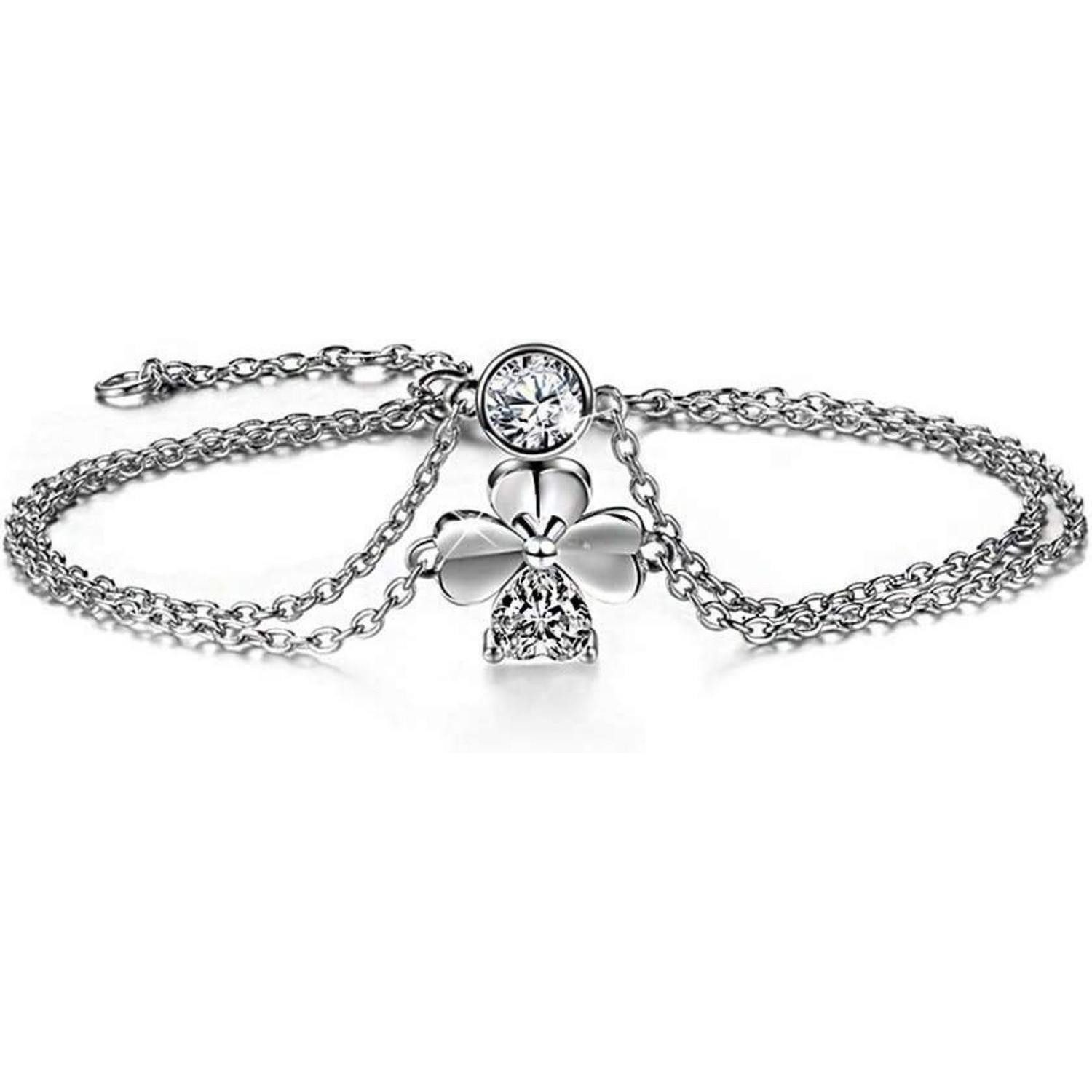 Armkette Damen Armband 925 Sterling Silber Zirkonia Weiß Blumen Anhänger