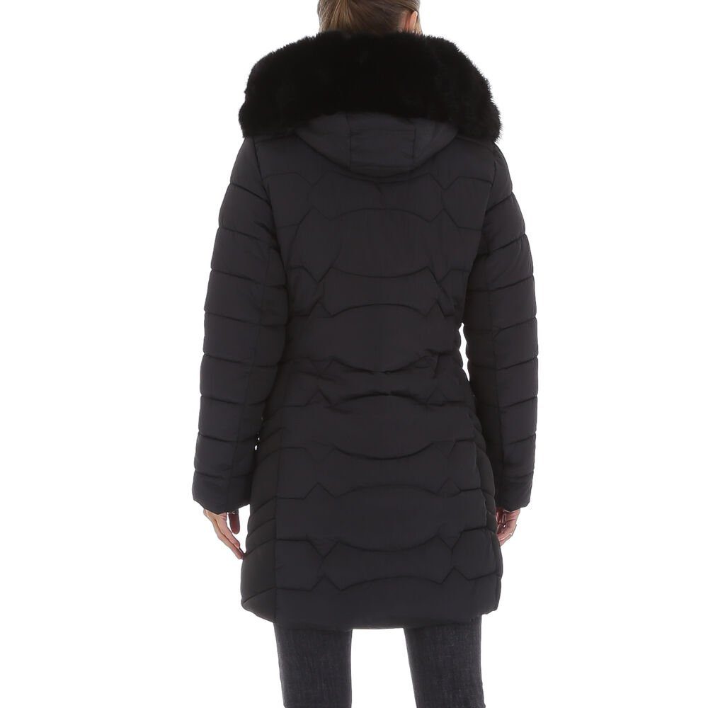 Ital-Design Winterjacke Damen Freizeit Kapuze (abnehmbar) Gefüttert Mantel in Schwarz