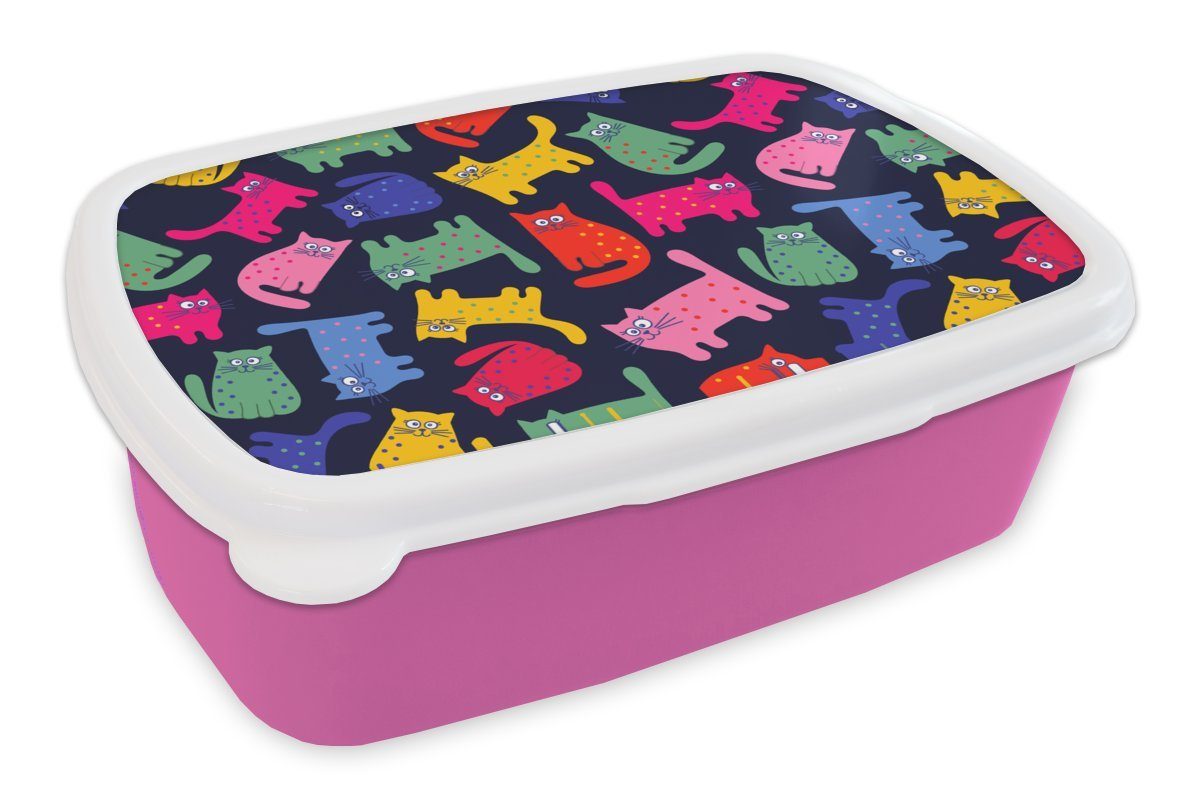 - Lunchbox MuchoWow (2-tlg), Erwachsene, für - Snackbox, Mädchen, - Rosa Mädchen Kunststoff - Katze Brotbox - Kunststoff, Brotdose Kind, Kinder, Regenbogen Muster - Kinder