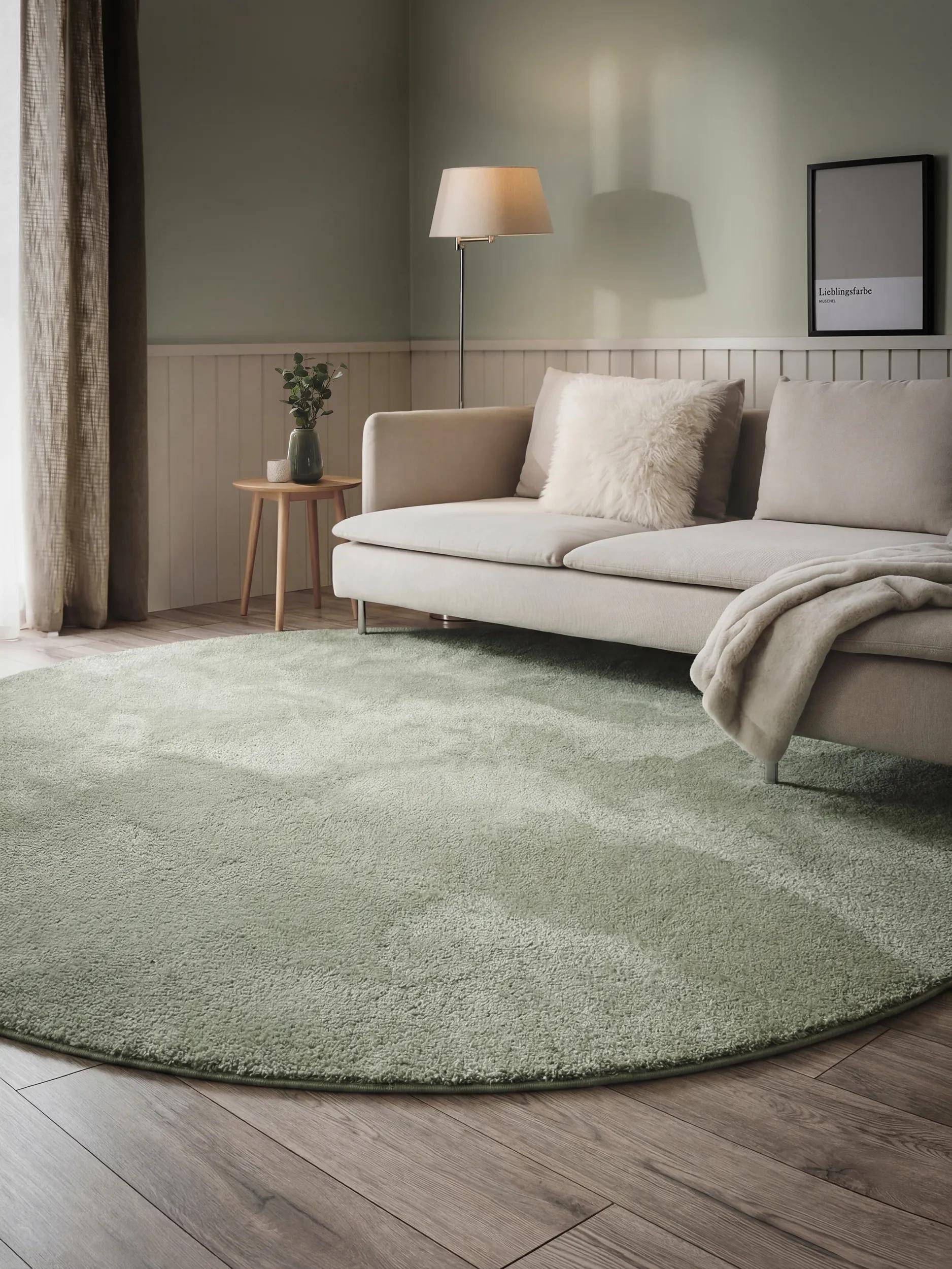 benuta Hochflor-Teppich Soda, rund, Höhe: 21 mm, Teppich Wohnzimmer, Schlafzimmer, Esszimmer, Flur, Kunstfaser, Cozy
