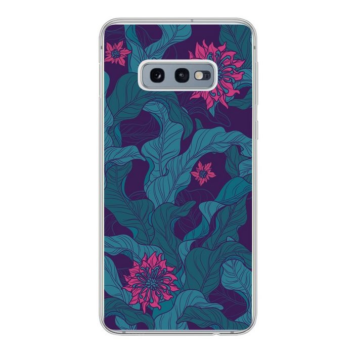 MuchoWow Handyhülle Eine Illustration eines Blumenmusters mit lila Blumen Phone Case Handyhülle Samsung Galaxy S10e Silikon Schutzhülle