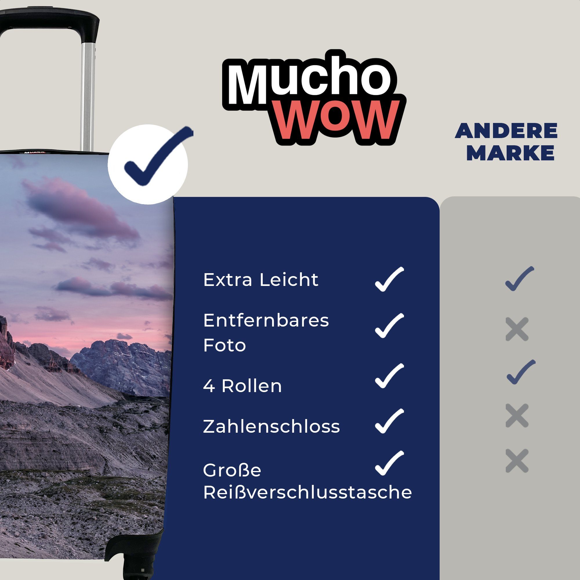 Reisekoffer Reisetasche Gebirge, Rollen, mit Ferien, 4 Handgepäckkoffer - Handgepäck Tirol rollen, MuchoWow Trolley, Alpen für -