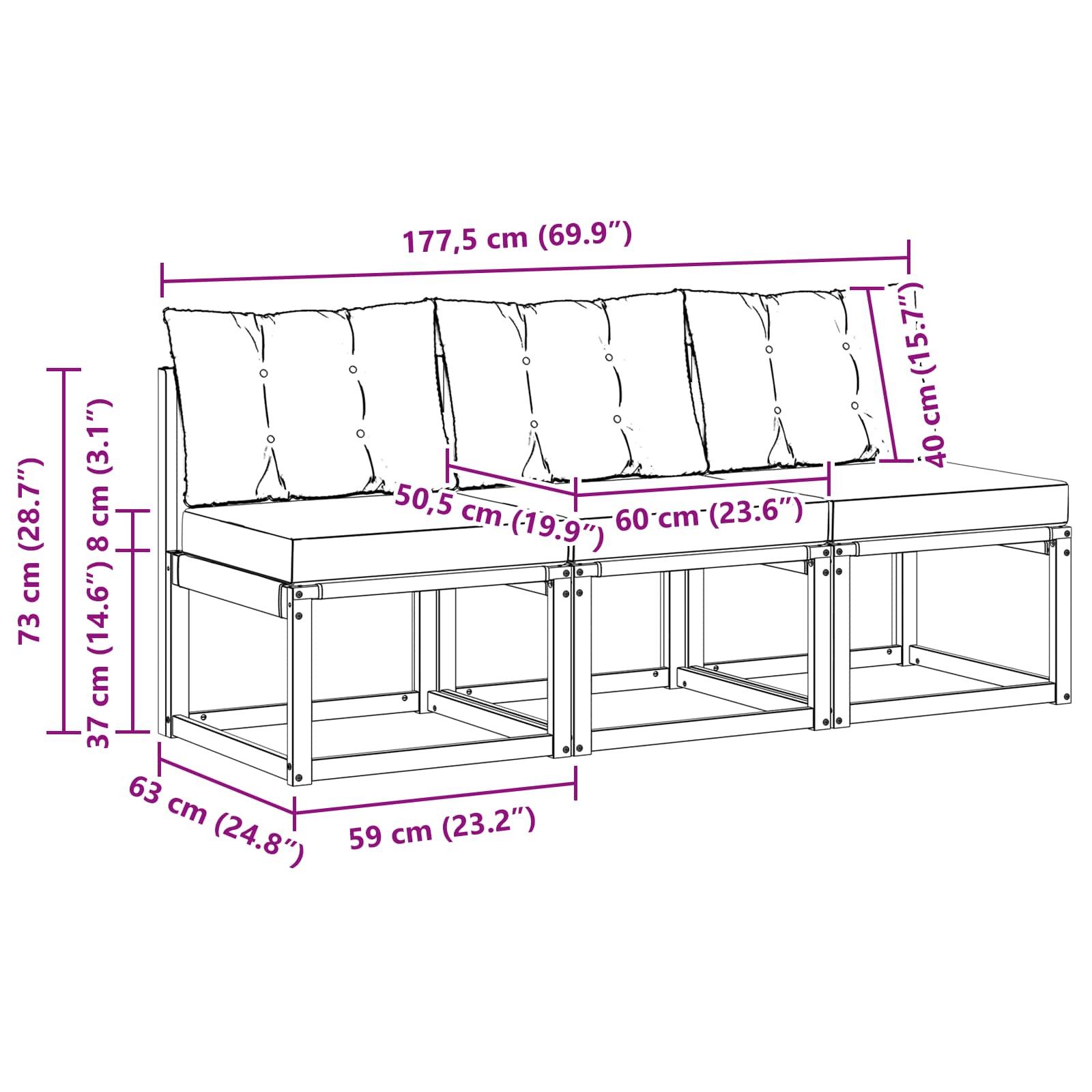 vidaXL Sofaelement 3 Stück Outdoor Mittelsofa (3 St)