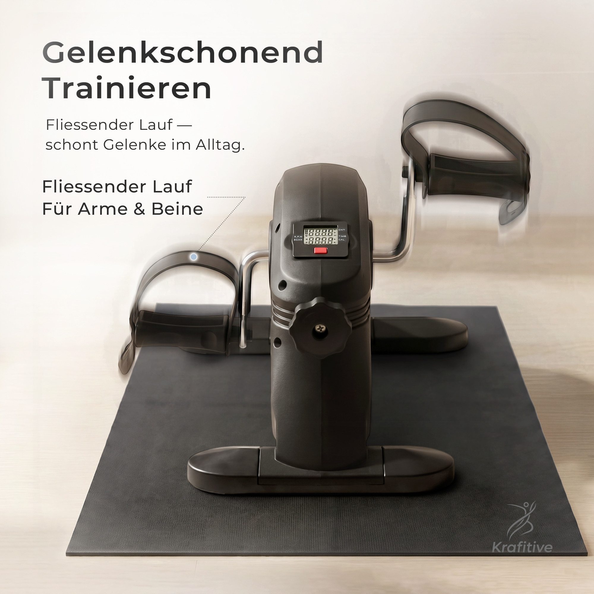 Krafitive Pedaltrainer für Senioren Mini Heimtrainer Fahrrad, Kompaktes Fitnessgerät Deskbike, Für Arme & Beine, gelenkschonend inkl. LCD-Display. 50kg