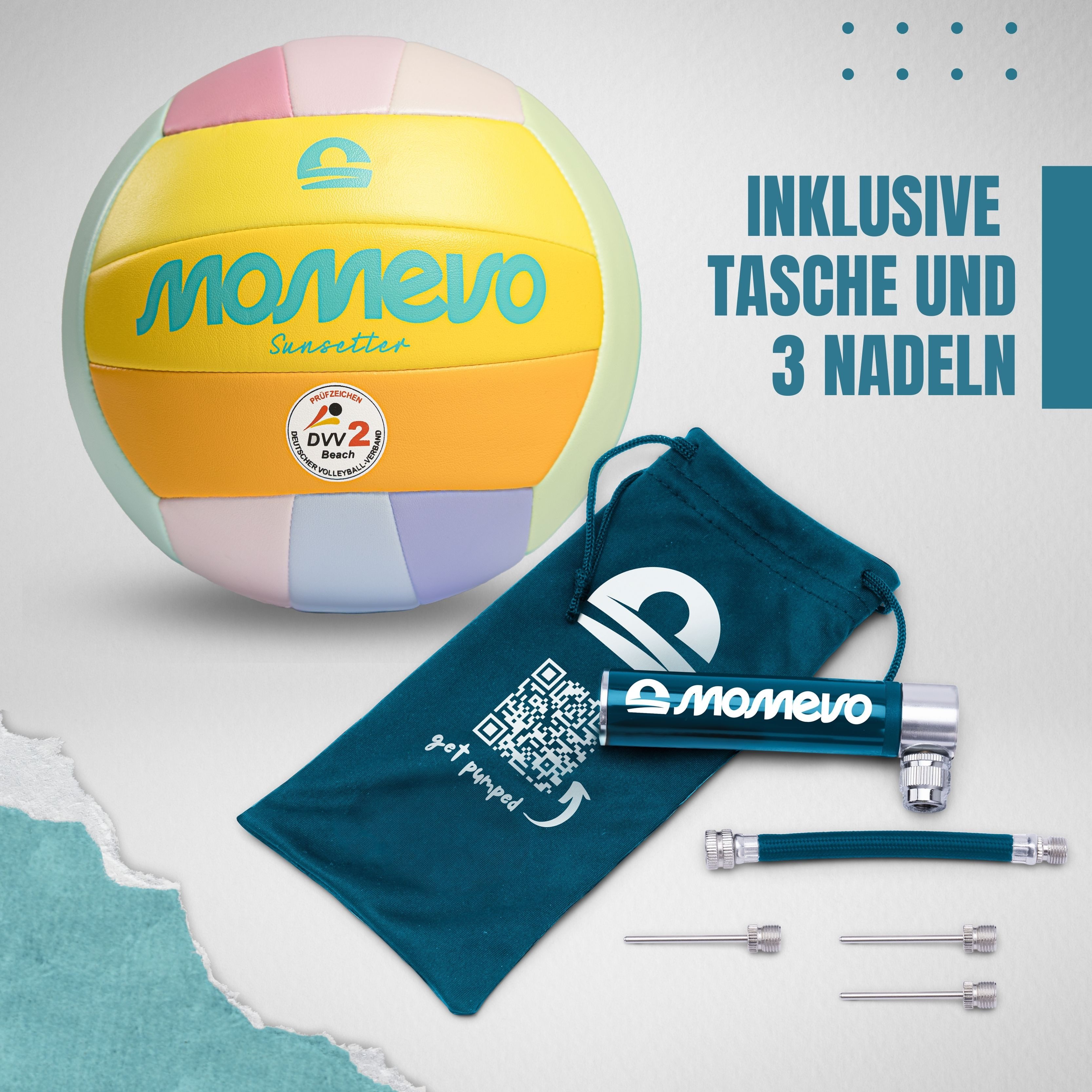 Momevo Beachvolleyball Offizieller Beachvolleyball - DVV zertifiziert, weich und robust, tolle Geschenkidee