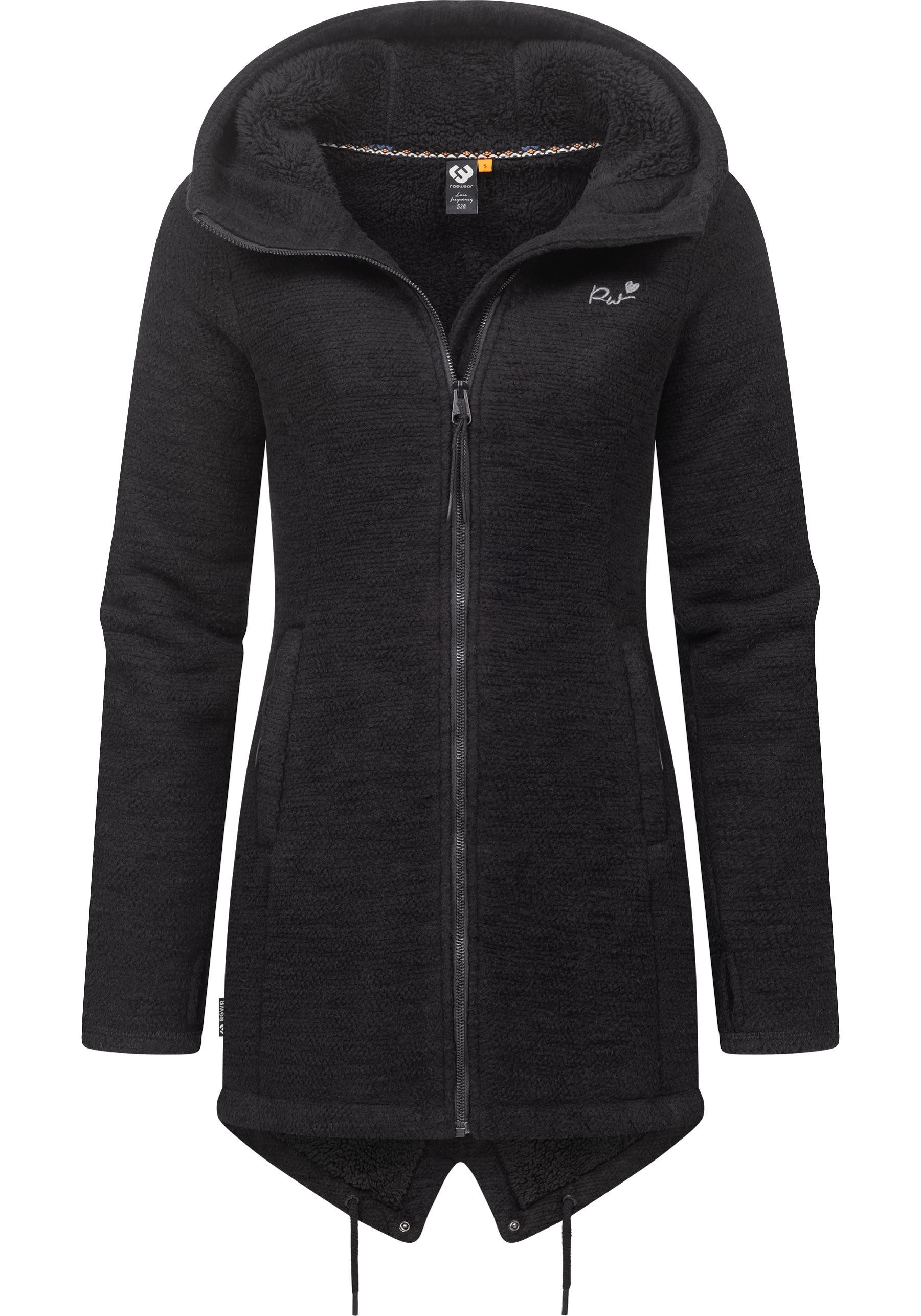 Ragwear Kapuzenstrickjacke Wingi Melange Sportliche Kapuzenjacke mit Teddy-Kunstfell