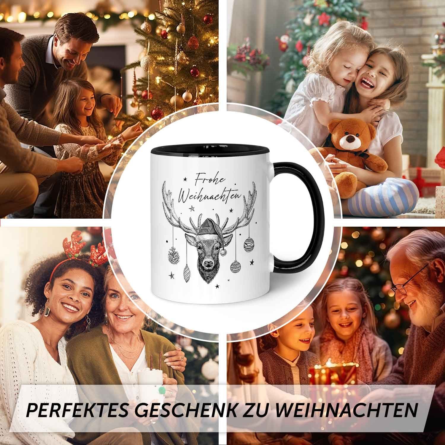 GRAVURZEILE Tasse mit Weihnachtsmotiv - Frauen Weiß Frohe für und & Elch Schwarz - Weihnachten, Geschenke Weihnachten zu Männer
