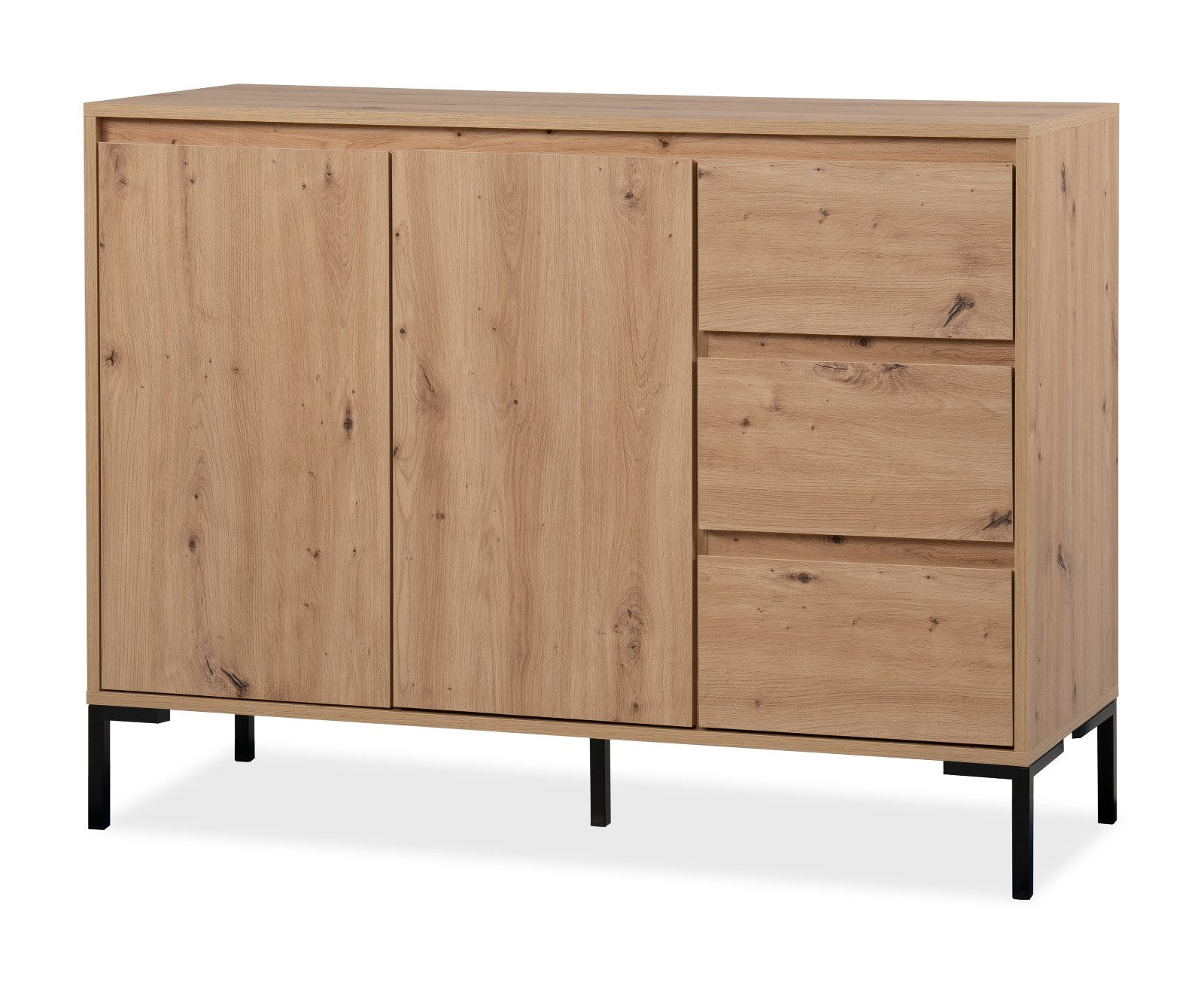 Furn.Design Kommode Bastia (Sideboard in Eiche Artisan, 3 Schubladen, 2-türig, 120 x 87 cm), mit viel Stauraum