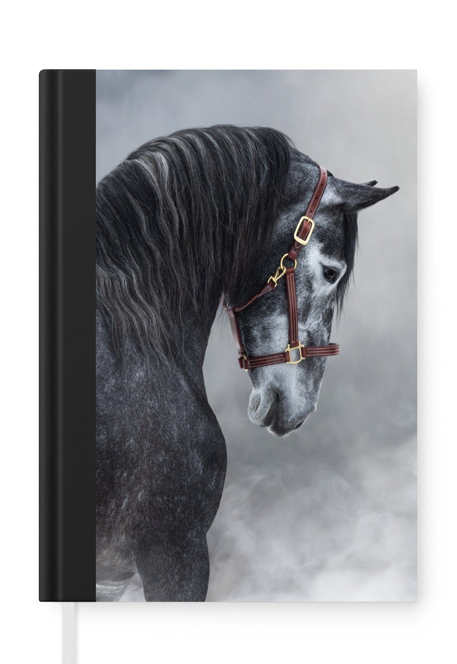MuchoWow Notizbuch Pferd - Grau - Notizheft, Journal, 98 - Braun Tiere Tagebuch, A5, Rauch, Merkzettel, Haushaltsbuch Seiten, 
