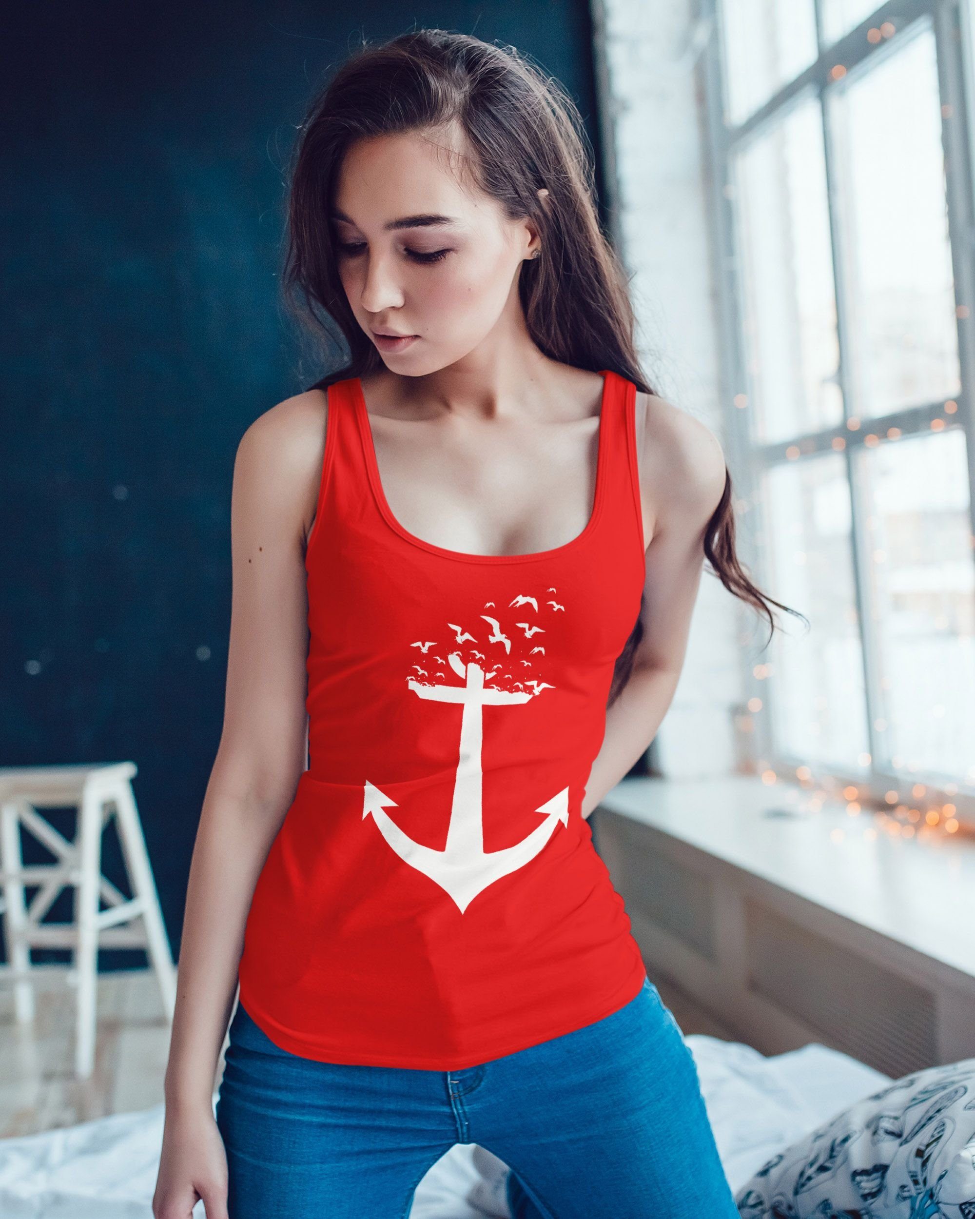 Neverless Tanktop Damen Tank-Top Anker Vögel günstig online kaufen