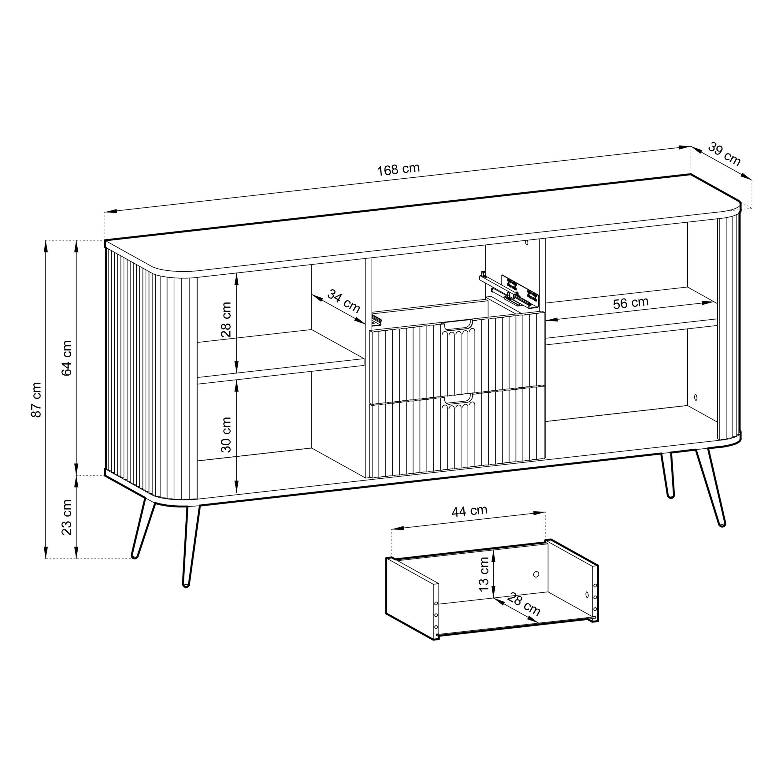 Masseno Kommode ZENZERO 168 cm Sideboard mit 3 Schubladen und 2 Türen gelb