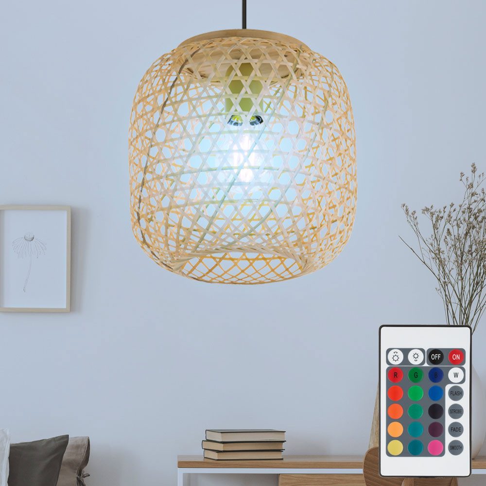 GLOBO LIGHTING LED Pendelleuchte, Leuchtmittel inklusive, Bambus Geflecht Decken Hänge Lampe dimmbar FERNBEDIENUNG