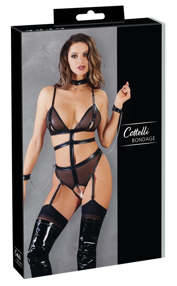 Bondage Body Body Cottelli Cottelli Collection und mit Transparenter Schritt Fesseln Wetlook - schwarz offenem