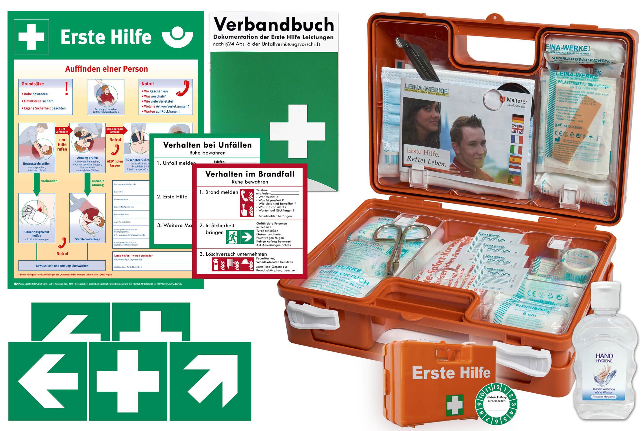 WM-Teamsport Erste-Hilfe-Koffer Erste-Hilfe-Koffer M1 – DIN 13157 + Hygiene-Gel + Aufkleber, Aushang