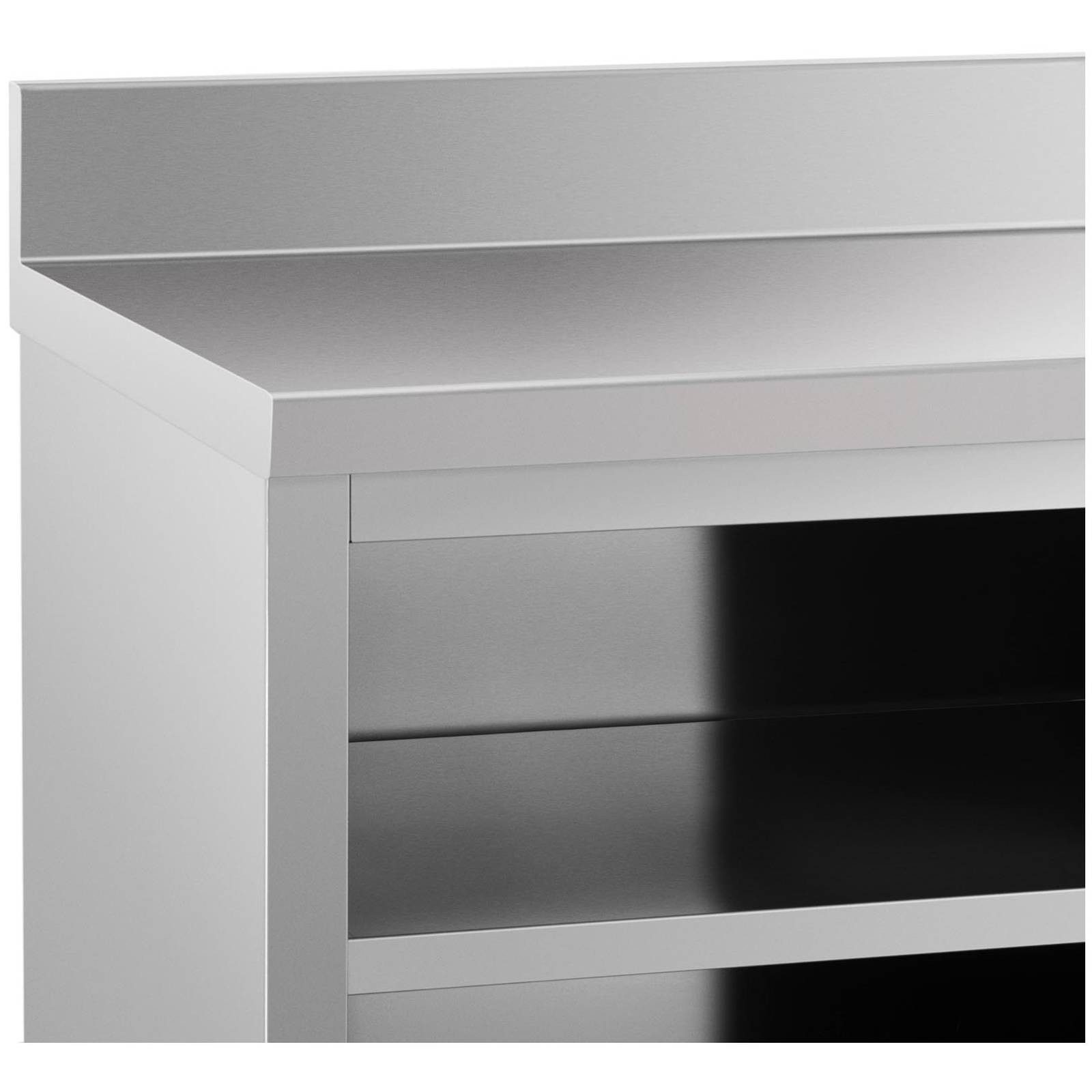 Royal Catering Arbeitstisch Arbeitsschrank 150 x 60 cm Edelstahl Aufkantung Schiebetüren Gastro – Bild 4 von 5