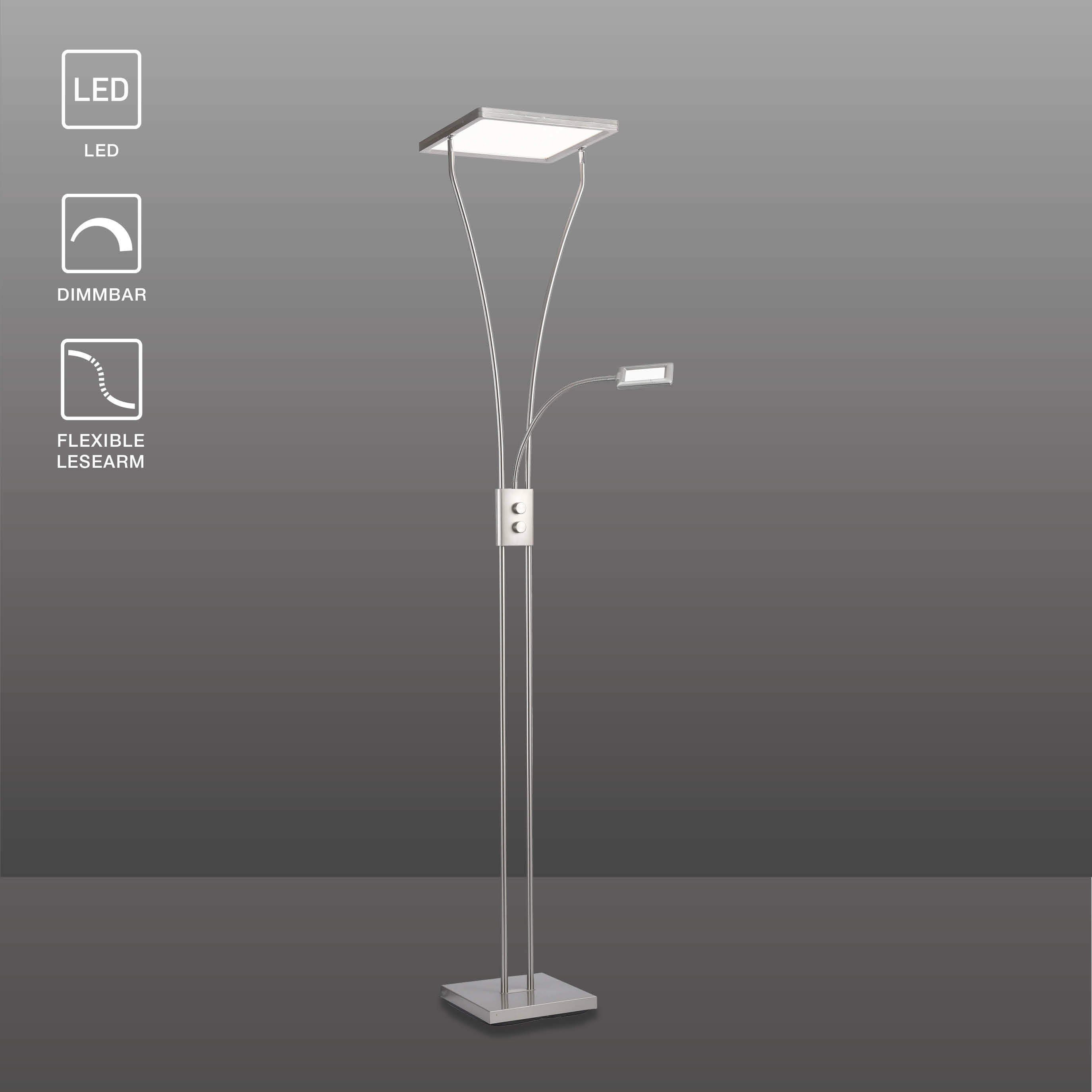 SellTec Stehlampe MARIAN, dimmbar über Drehdimmer, 1xLED-Board / 24.40  Watt, warmweiß, kippbarer Fluterkopf, dimmbar, flexible Leselampe