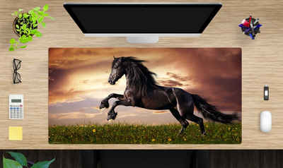 cover-your-desk.de Schreibtischunterlage Schreibtischunterlage XXL mit integriertem Mousepad - Schwarzes Pferd - 100 x 50 cm – aus hochwertigem Vinyl, (1 tlg)