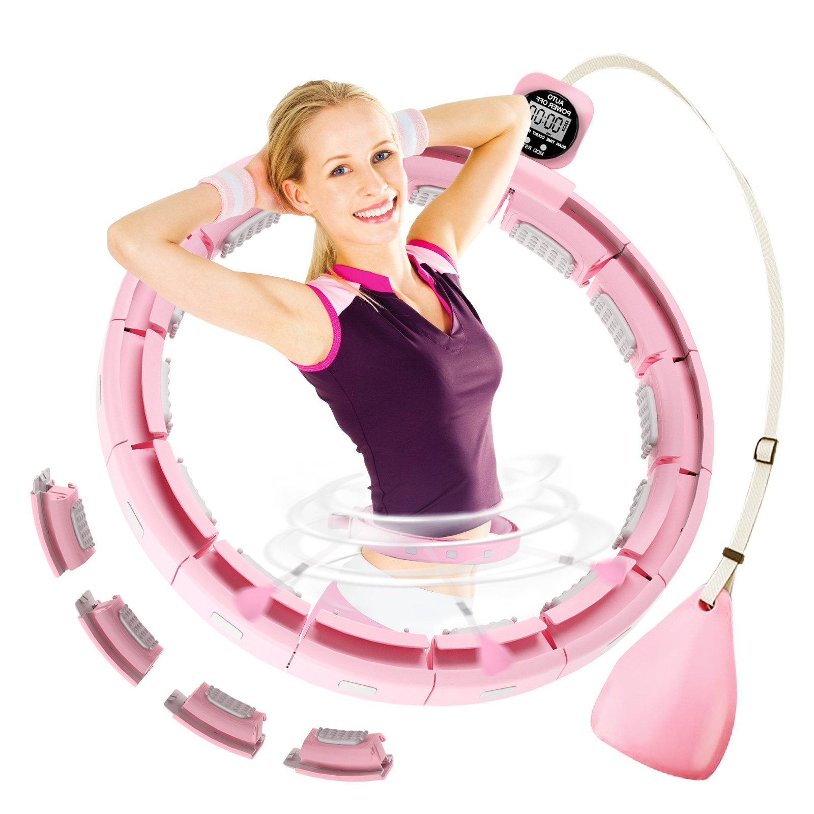 HYIEAR Hula-Hoop-Reifen Hula Hoop Intelligenter, 16 verstellbare/abnehmbare Knoten (Set, Fitness Hoop mit Gewicht, Zahler und Noppen), Massage-Fitness 2in 1