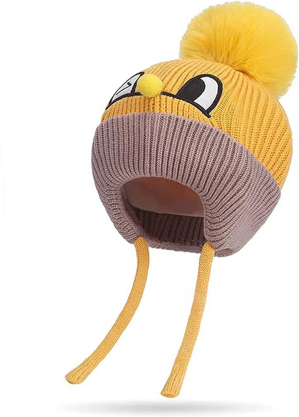 Haiaveng Earflap Mütze Strickmütze Mädchen Wintermütze Hat Beanie Bindebändern und yellow Herbst mit Süßer Baby Jungen für Hut Warm Strickmütze