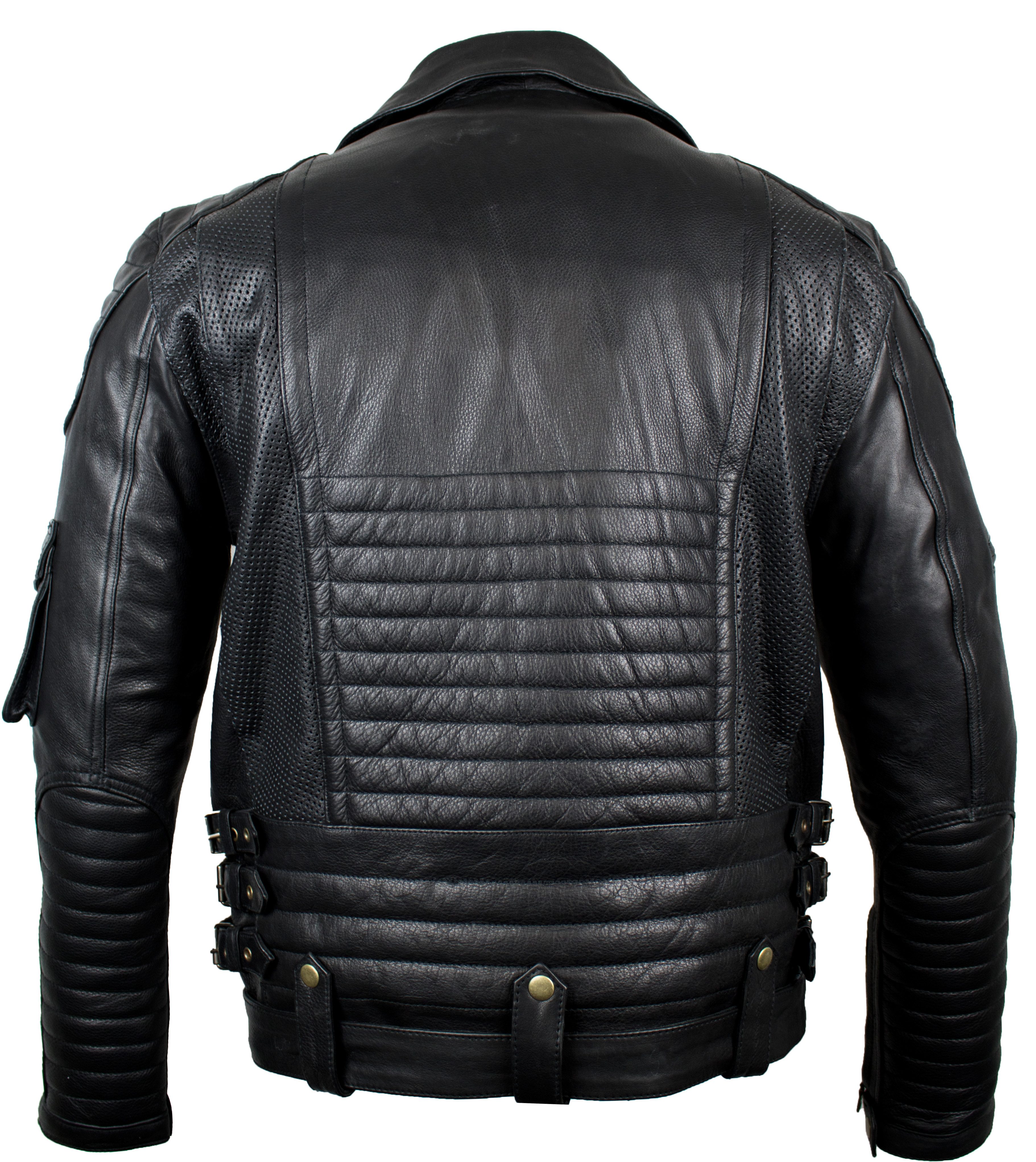 MDM Motorradjacke Herren Motorrad Lederjacke aus echtem Rindsnappaleder mit Protektoren (1 × Herren Motorrad Lederjacke) in verschiedenen Farben erhältlich – Bild 2 von 4