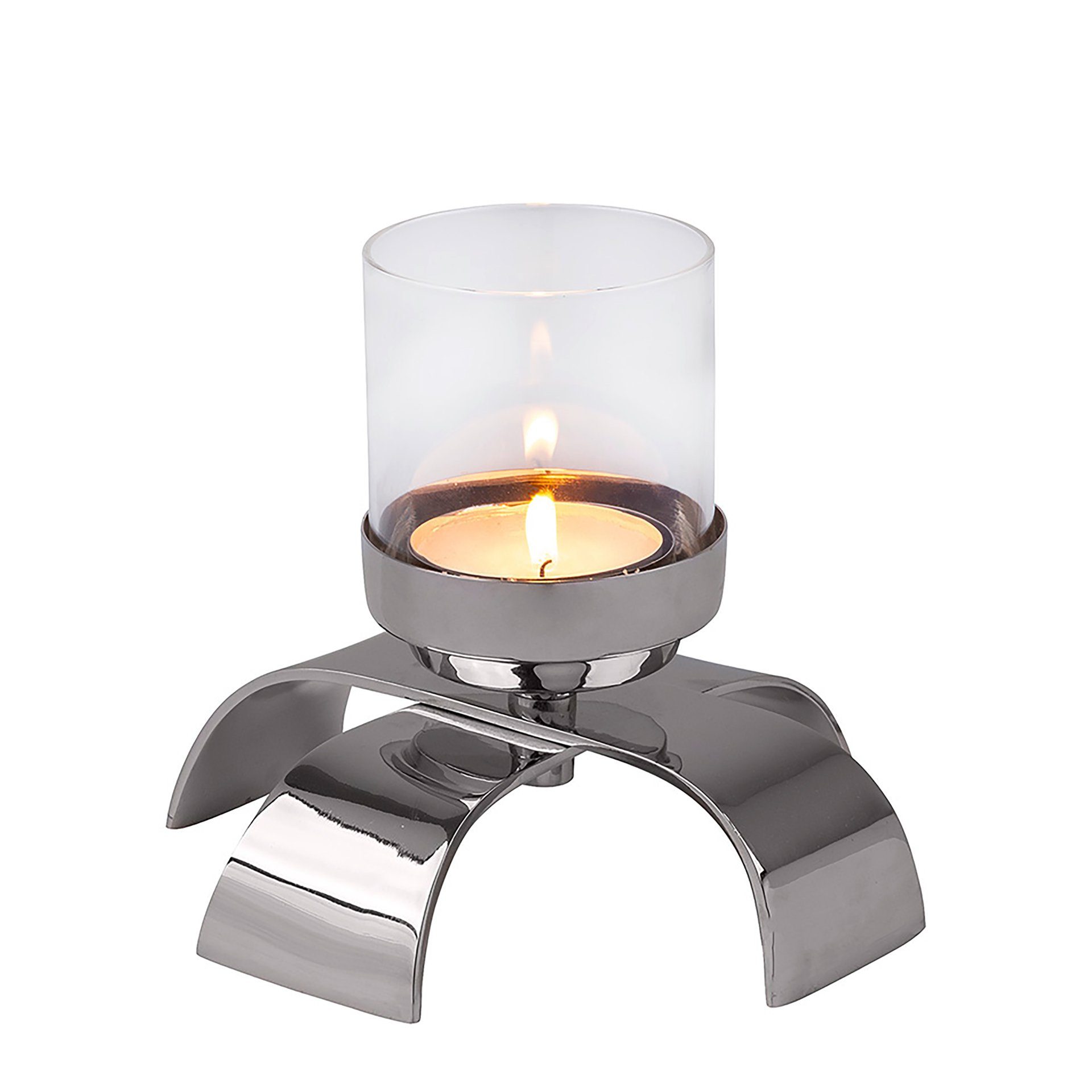 Fink Kerzenleuchter AARON, Metall mit Glaseinsatz, aus Handarbeit, für  Maxiteelichter, Höhe 25 cm