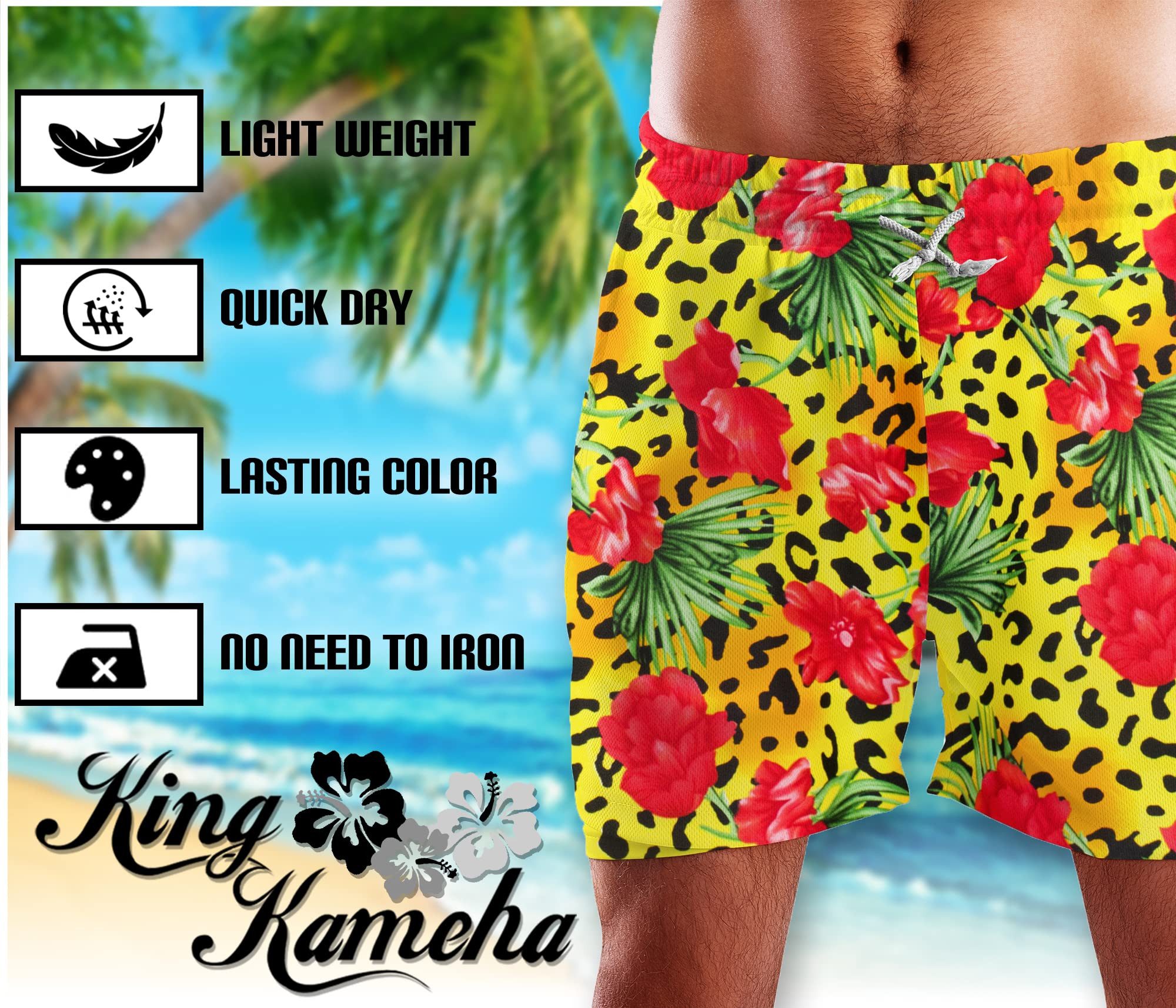 King Kameha Badeshorts Leopard Flowers Hawaii Bade-Shorts Mesh-Einsatz Verschluss Kordelzug Mit integriertem Mesh-Innenslip für extra Komfort