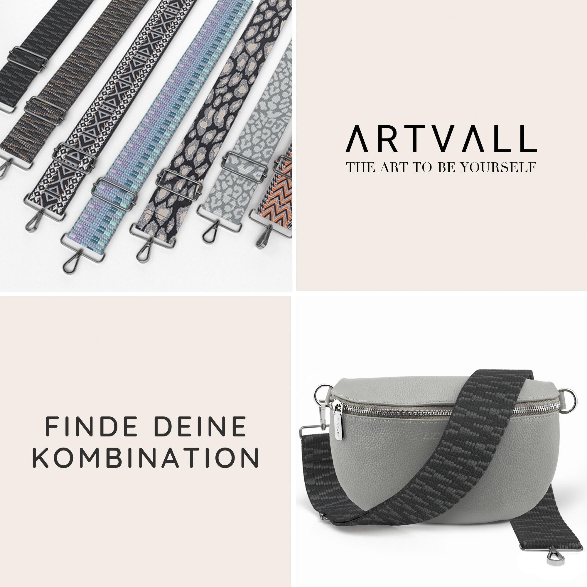 ARTVALL Umhängetasche Echtleder Handtasche Damen Brusttasche Hellgrau (Tasche inkl. Taschenband), Leder Bauchtasche klein breiter Schulterriemen abnehmbarer Taschengurt