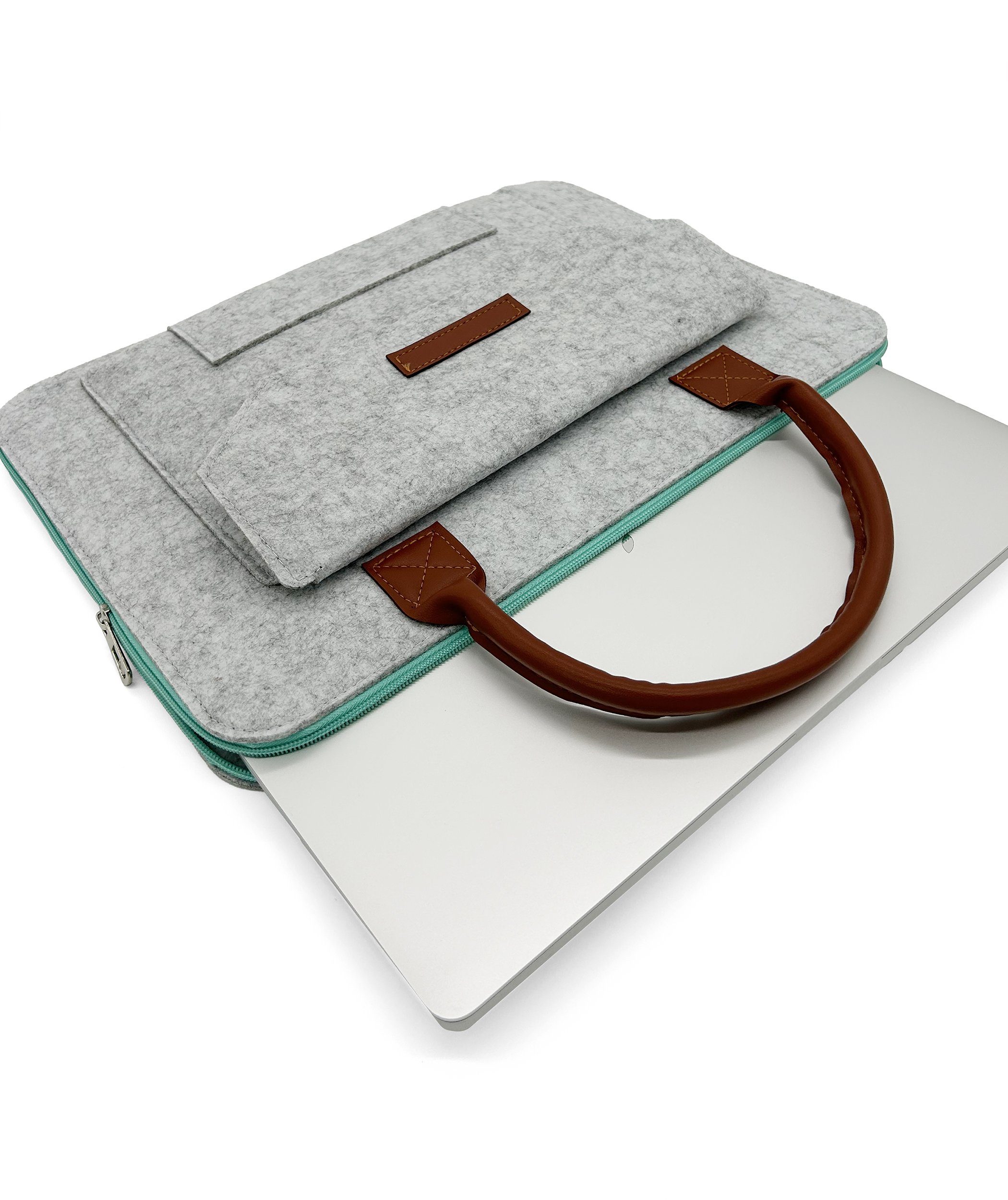 Oxcid Laptoptasche bis 15.6 Zoll Notebooktasche für Macbook Pro, Air, Surface (1-tlg), Filz, mit Zubehörfach, Kunstleder – Bild 5 von 5