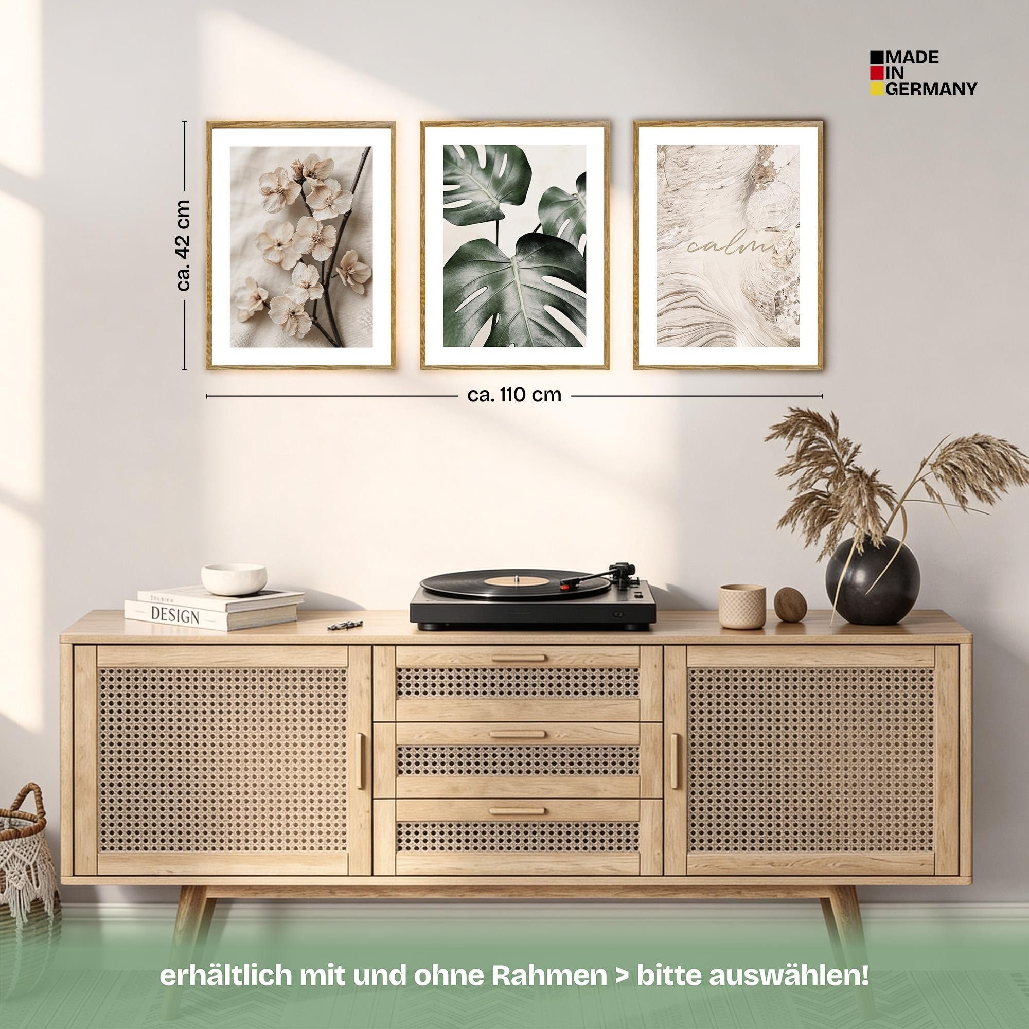 ARTFAVES Bilder-Collage Poster Set Beige Green Calmness Trio I mehrteilige Bilderwand I Wandbi, (Wandbilder modern, 3 St) – Bild 4 von 5