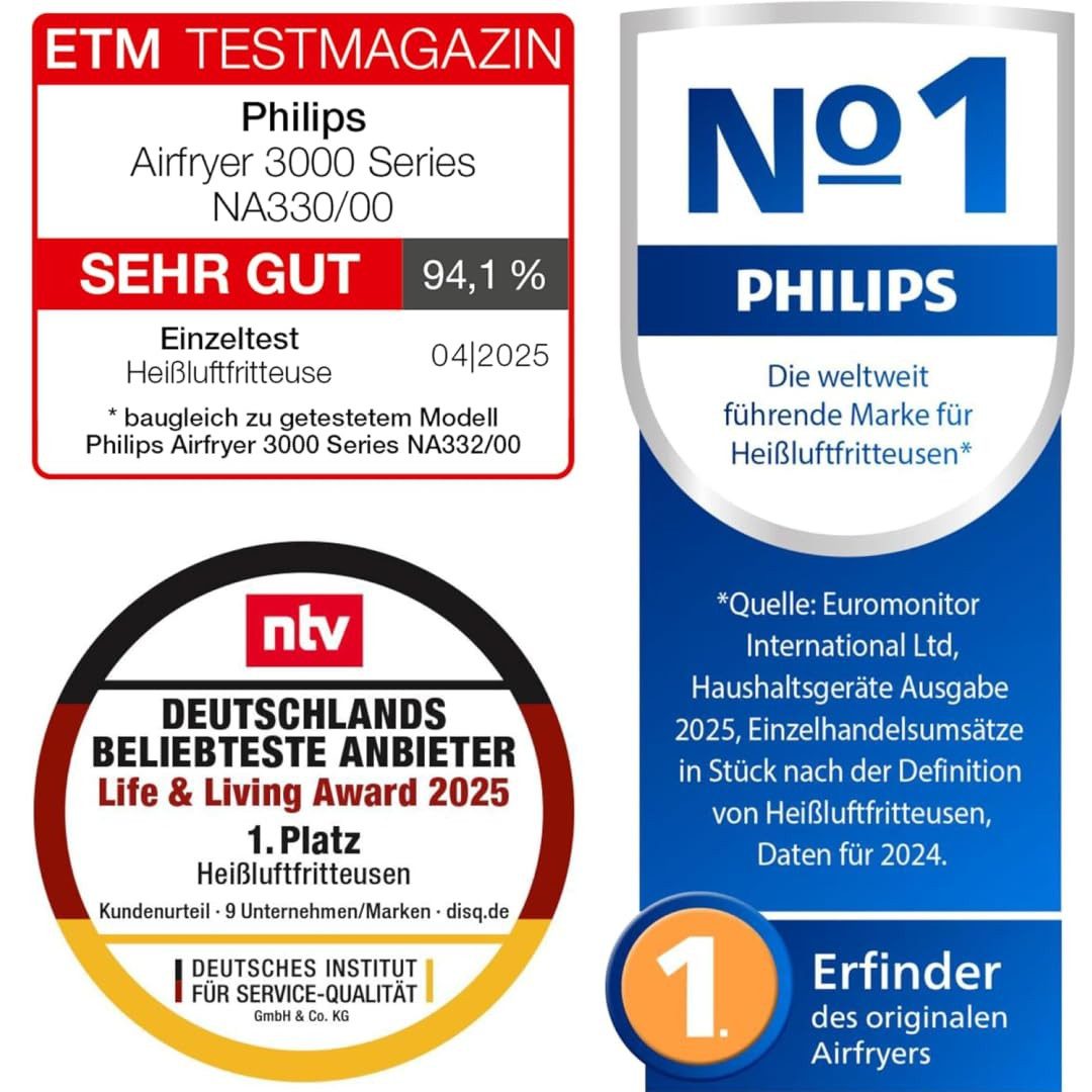 Philips Fritteuse NA330/00 XL, XL Heißluftfritteuse mit 16 Automatikprogrammen und Touchscreen
