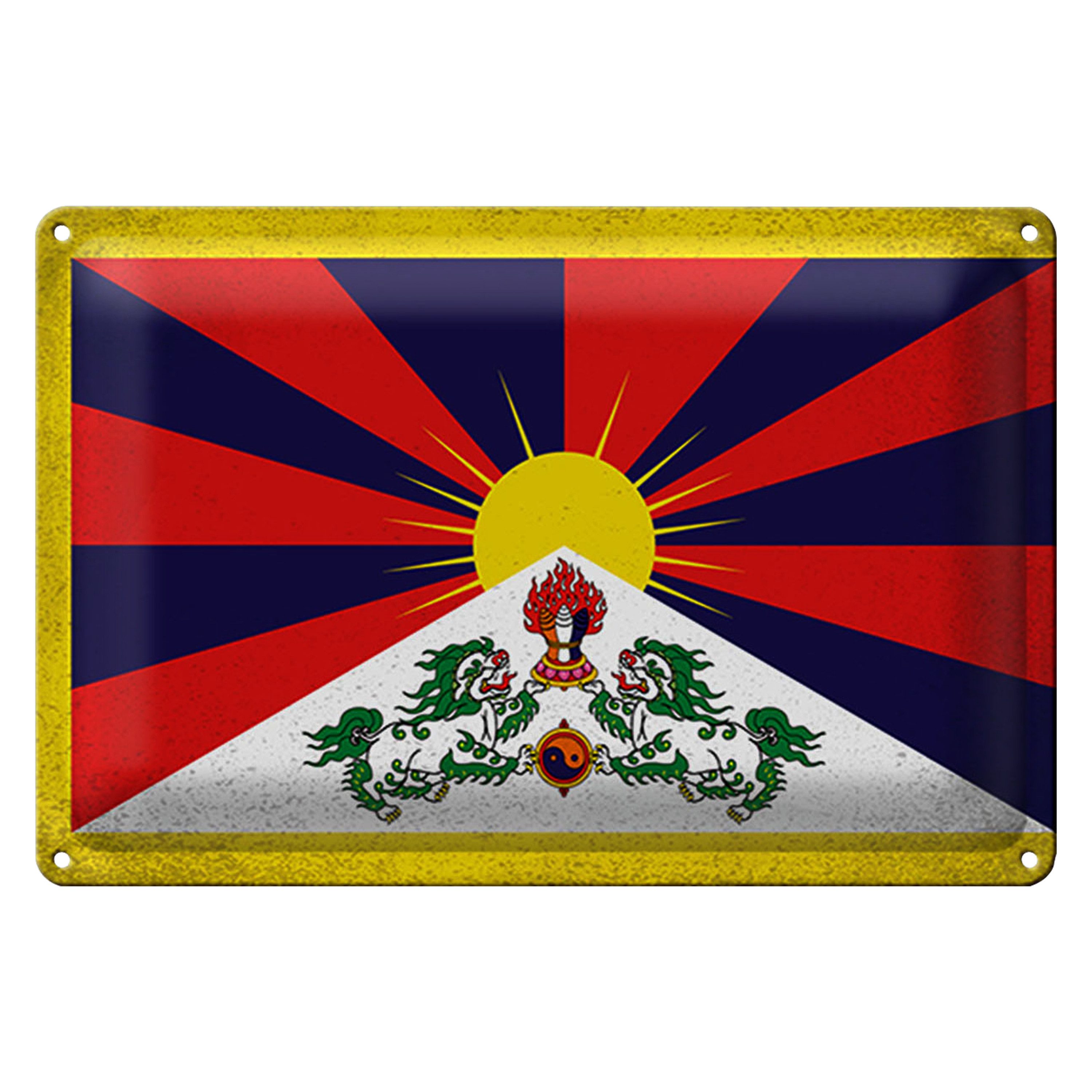 Metallschild Flagge Tibet 18x12cm Flag of Tibet Vintage