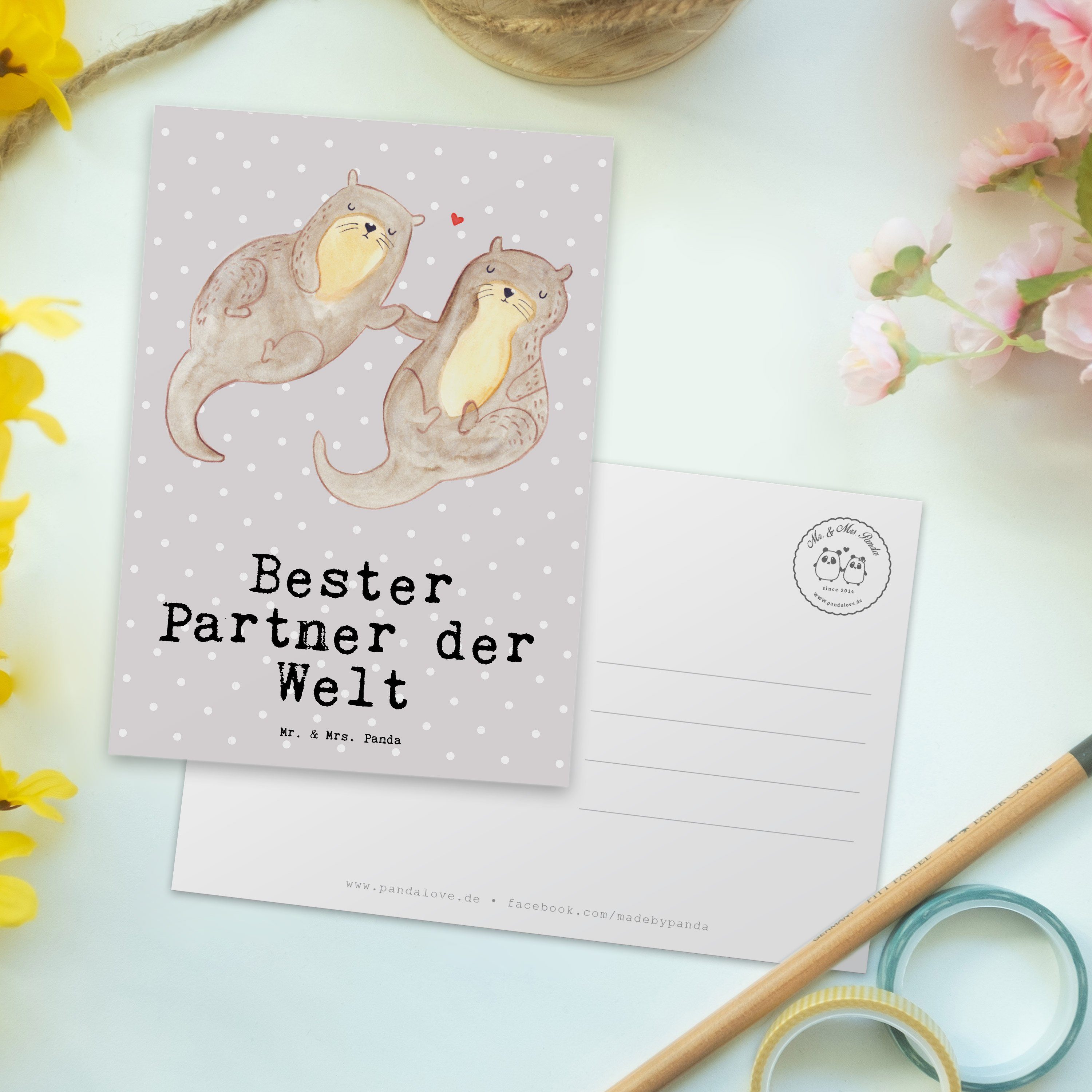 - Postkarte - Welt Grau der Partner Geschenk, G Pastell & Grußkarte, Bester Mr. Panda Mrs. Otter