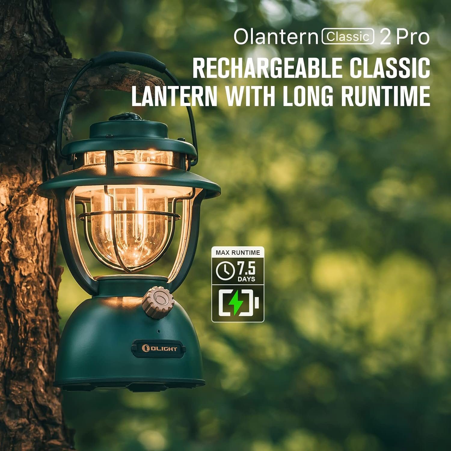 OLIGHT LED Laterne Olantern Classic 2 Pro Campinglampe 300 Lumen, LED fest integriert, Orange LEDs; Warmweiße LEDs, Stufenlos dimmbar, Notstrombank USB Wiederaufladbar