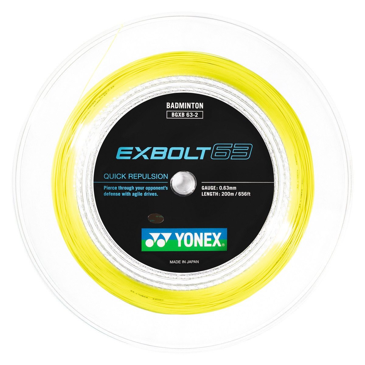 Yonex Badmintonsaite Exbolt 63 (Kontrolle) gelb 200m Rolle, Saitendicke: 0.63